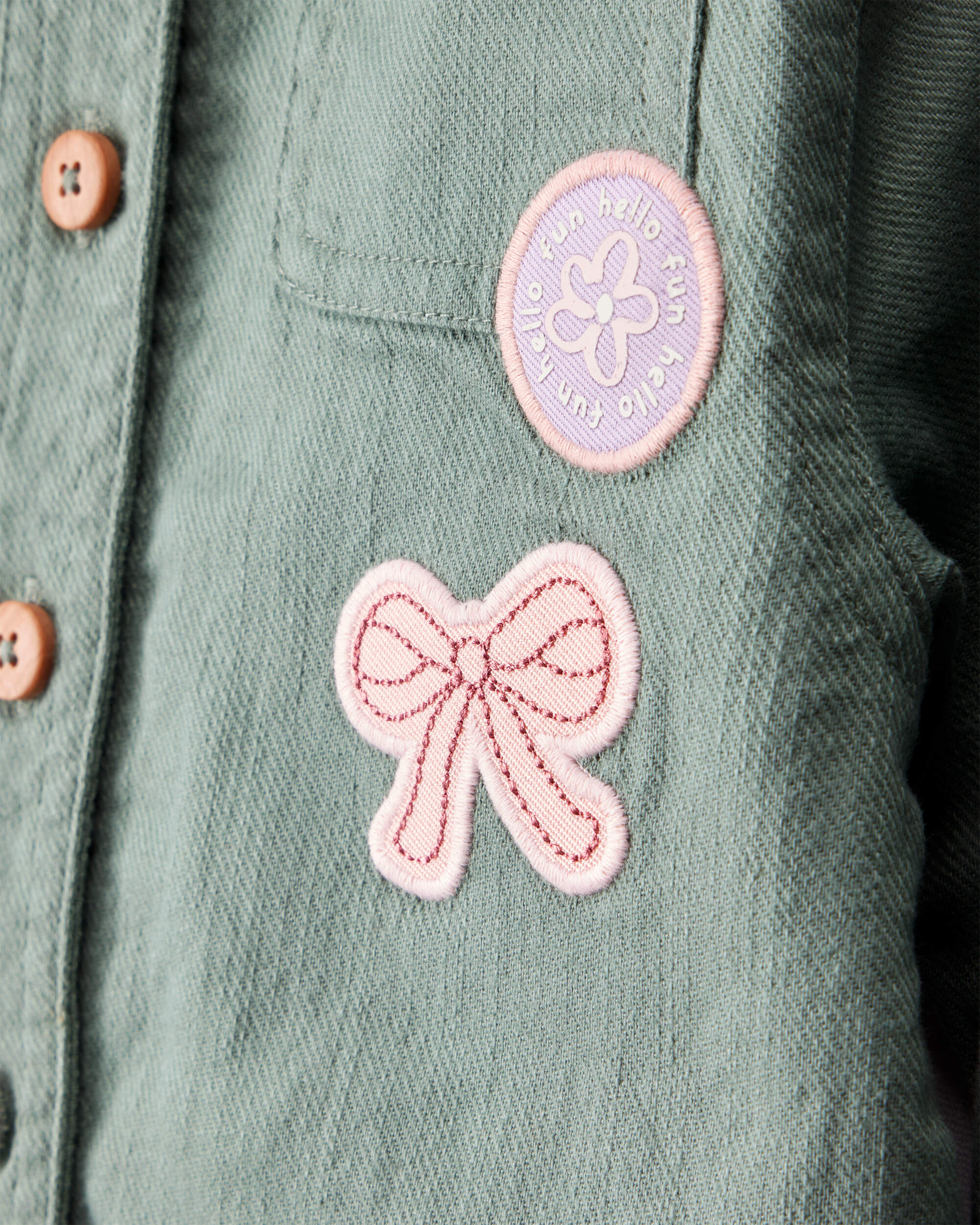 Baby Girl Patchwork Cotton Long-Sleeve Utility Fashion Jacket - Green