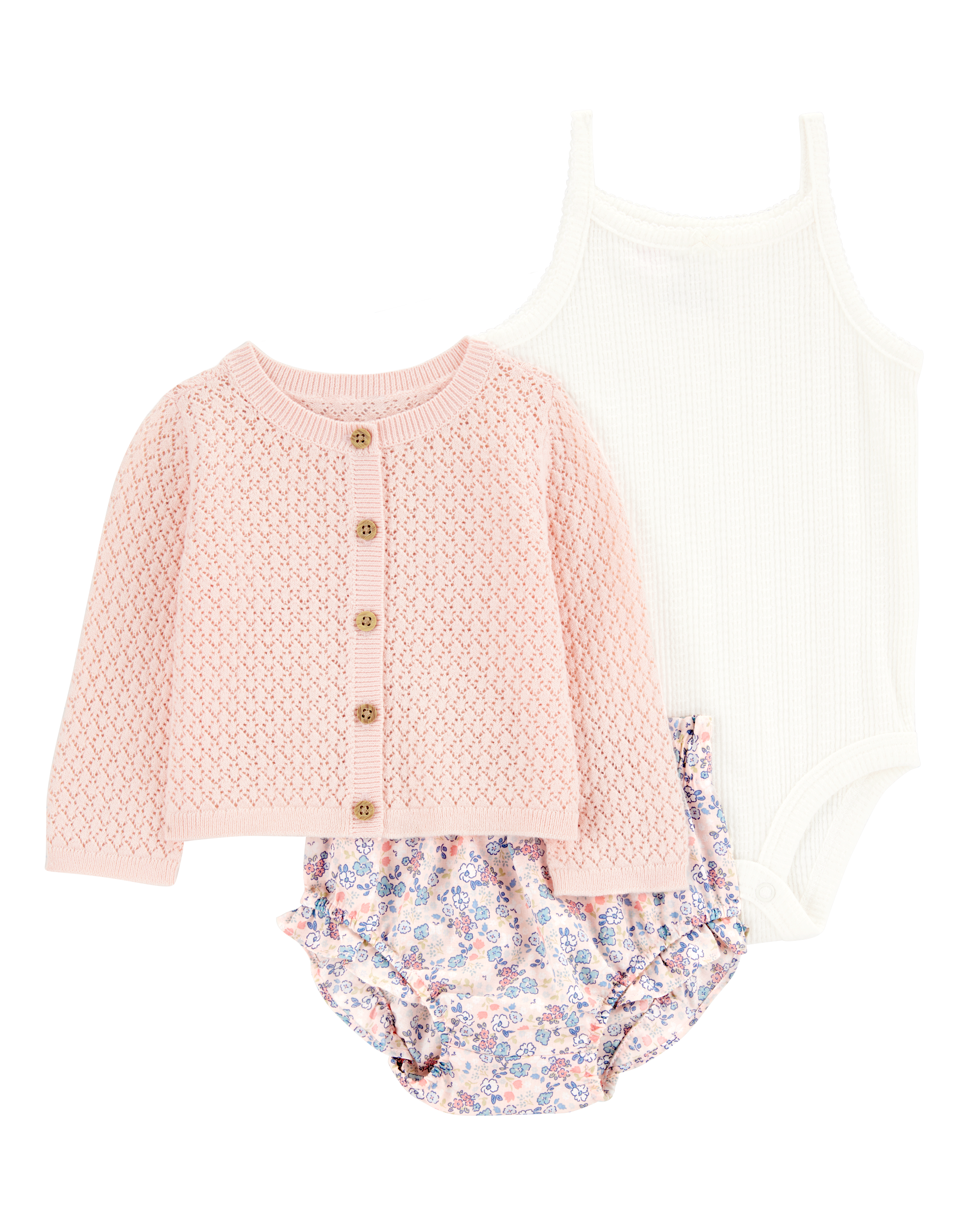 Baby 3-Piece Floral Cardigan Set - Pink