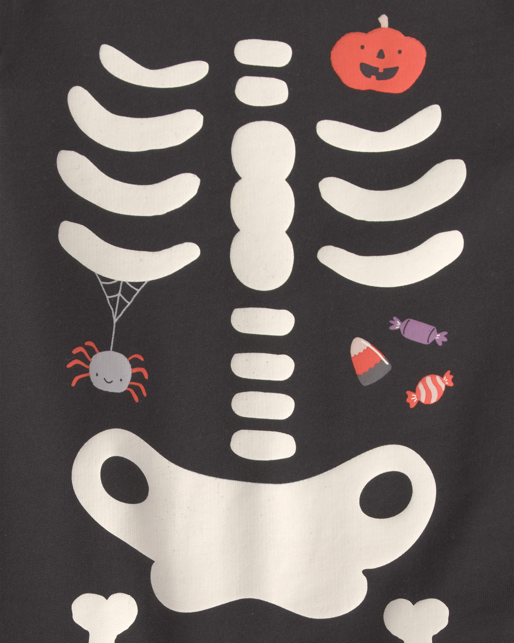 Baby Skeleton Halloween French Terry Long-Sleeve Jumpsuit - Black