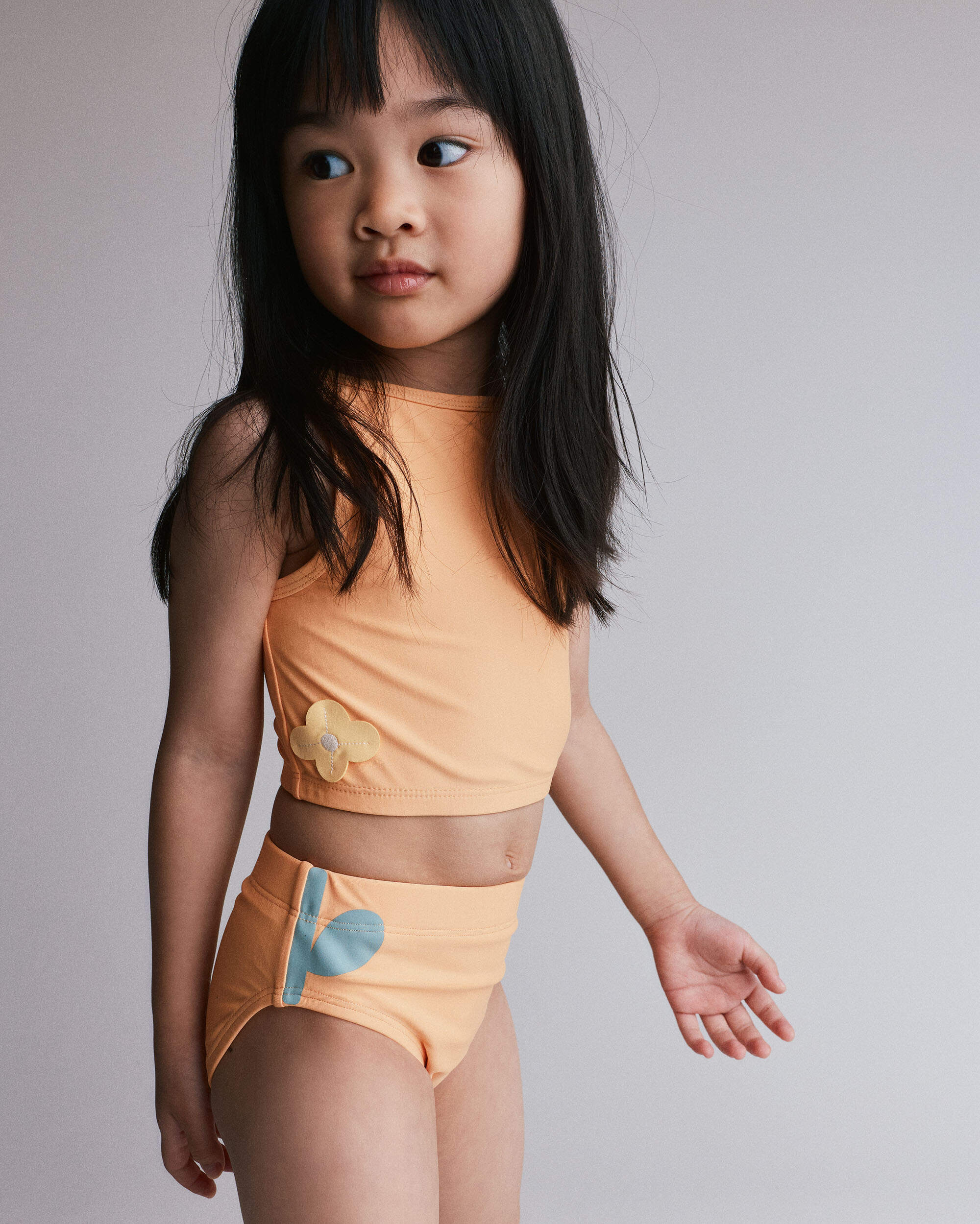 Toddler Girl Floral Tankini Set - Light Orange