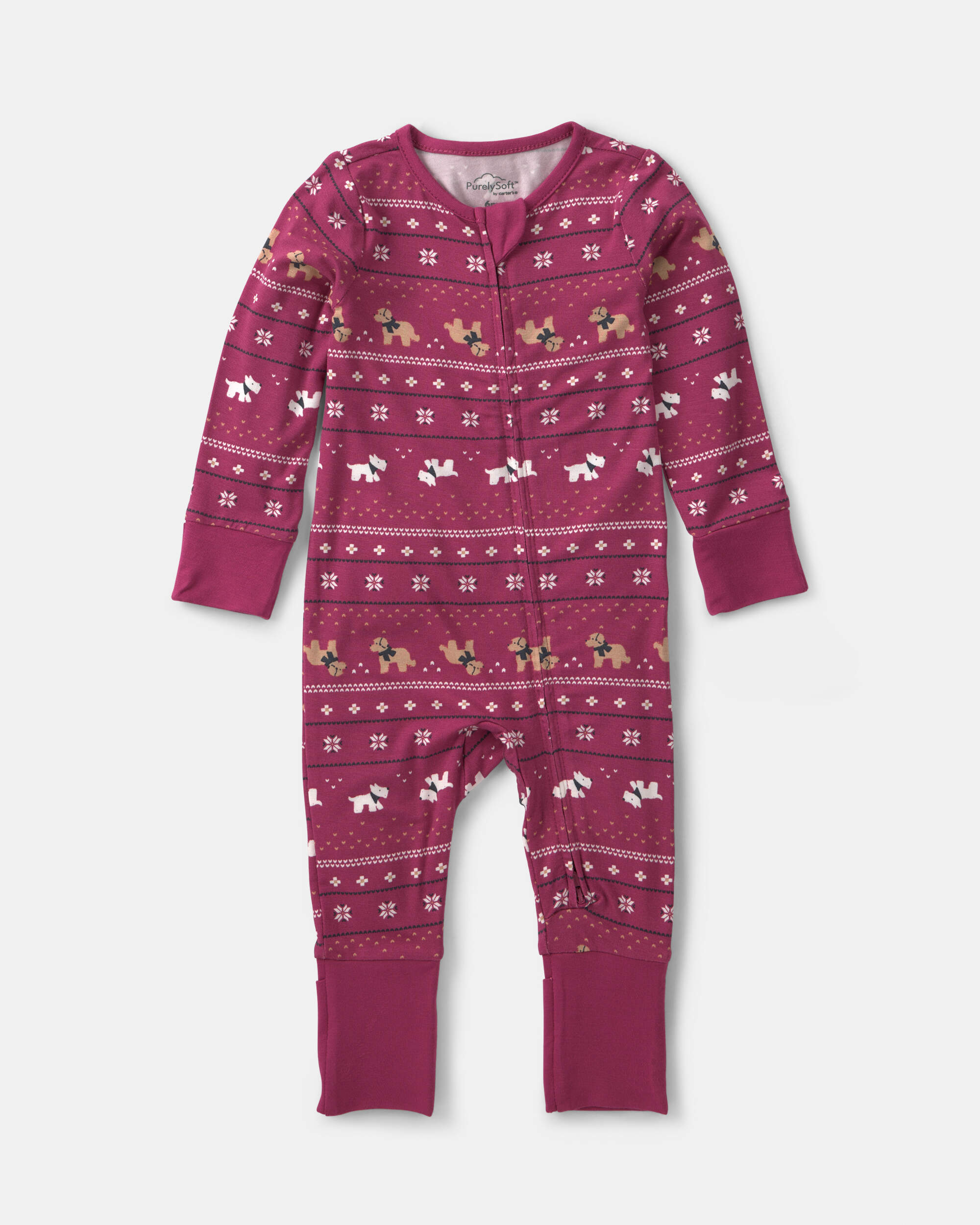 Baby Fair Isle PurelySoft™ 2-Way Zip Sleep & Play Pyjamas - Burgundy