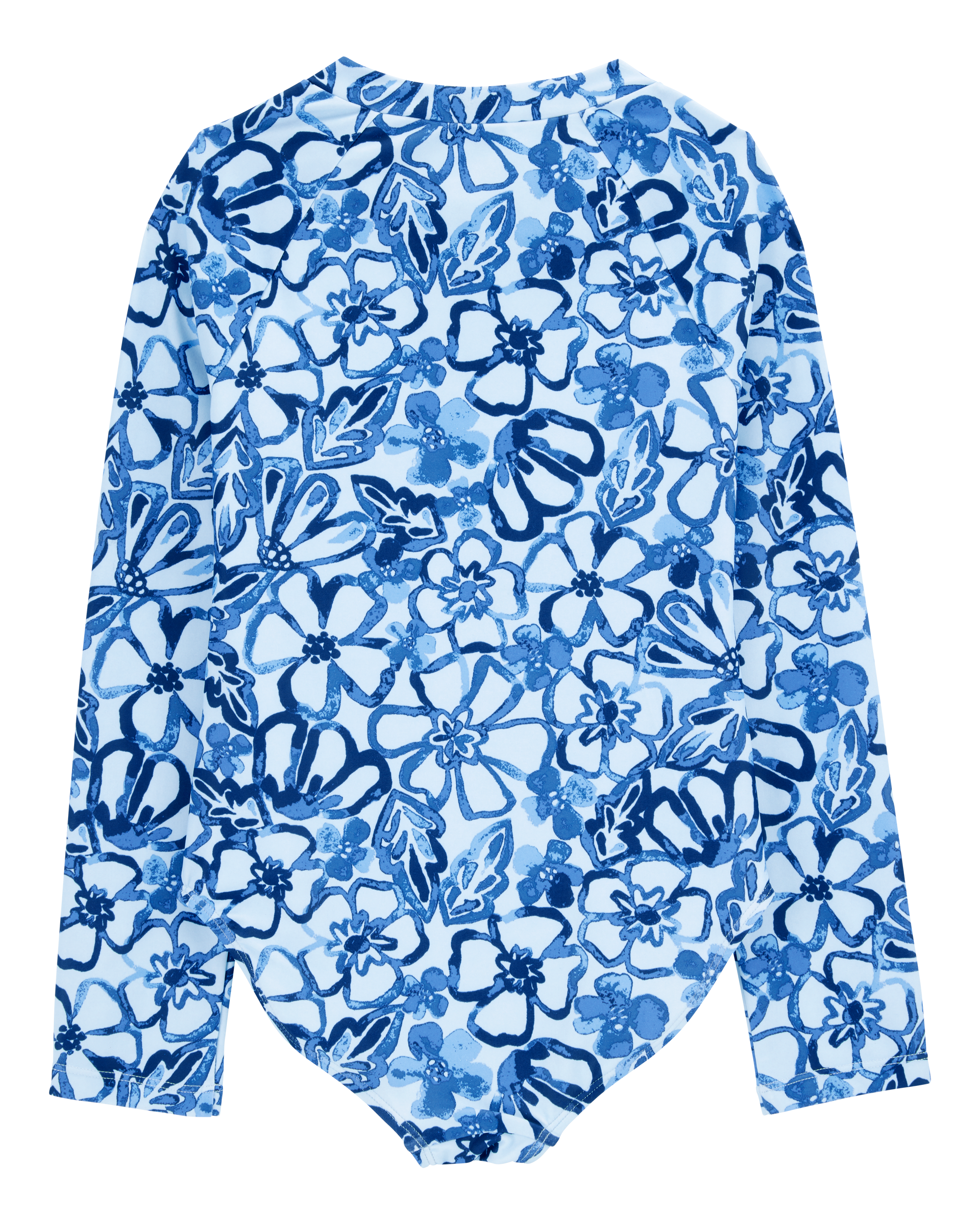Kid 1- Piece Floral Long-Sleeve Rashguard Swimsuit - Blue