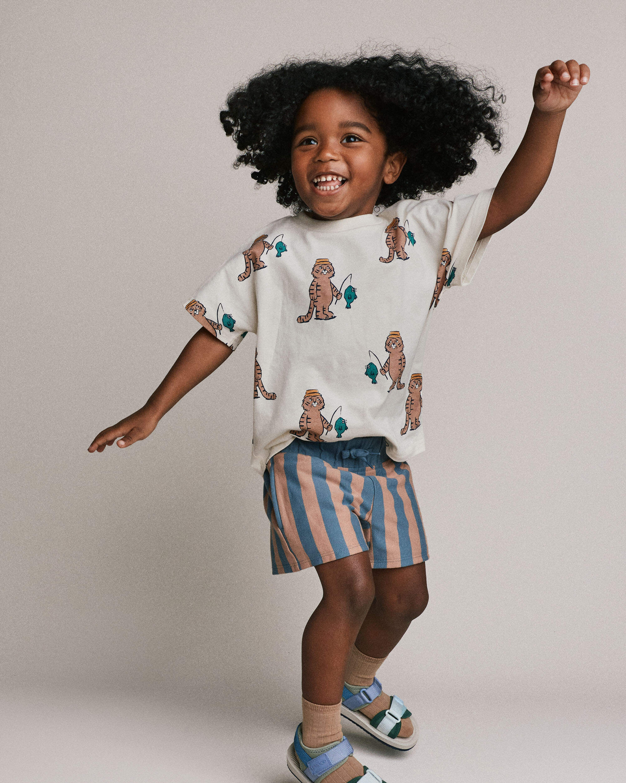 Toddler Boy Long-Line Short Stripes - Slate/Brown