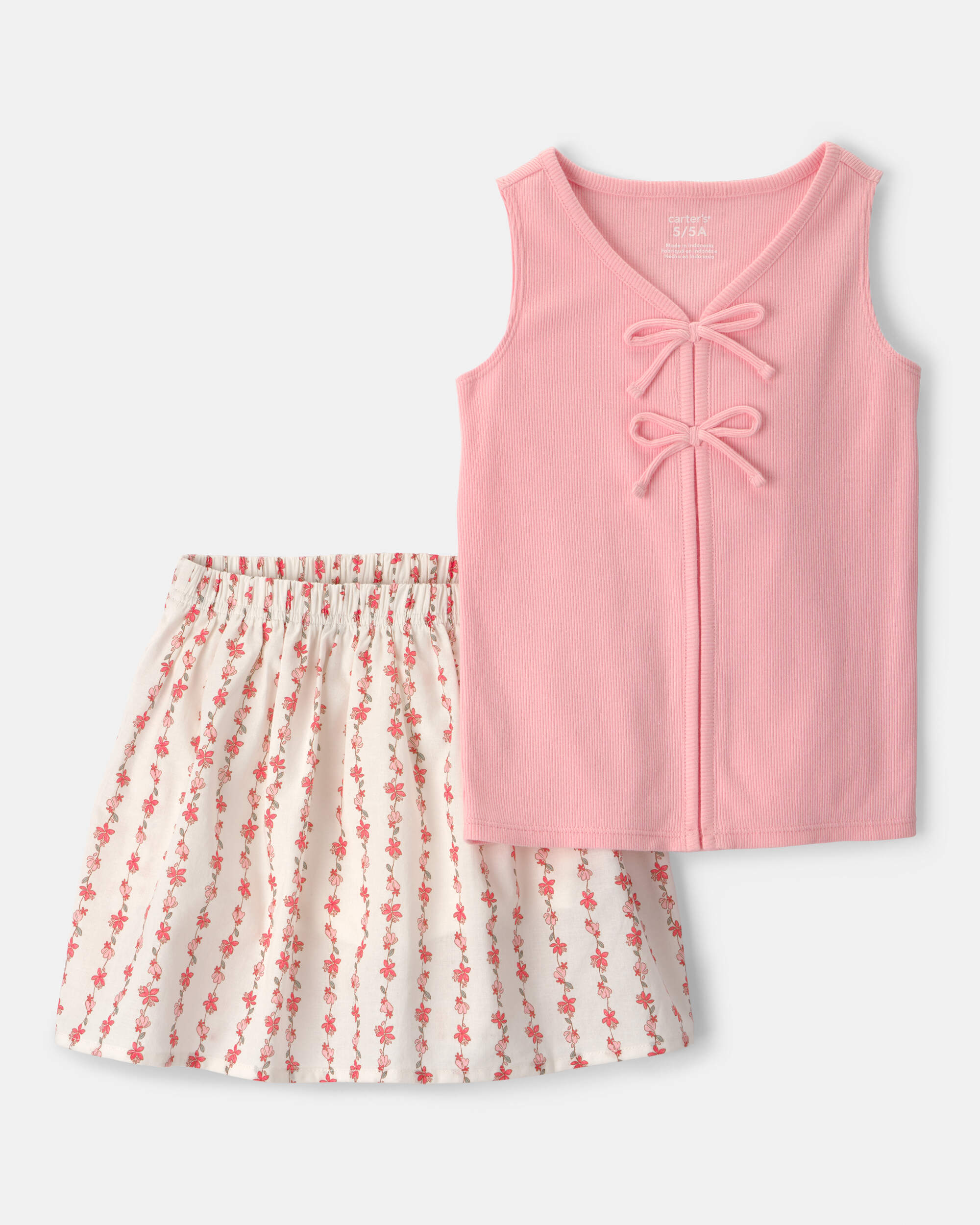 Girls 2-Piece Floral Sleeveless Top & Skort Set - Pink