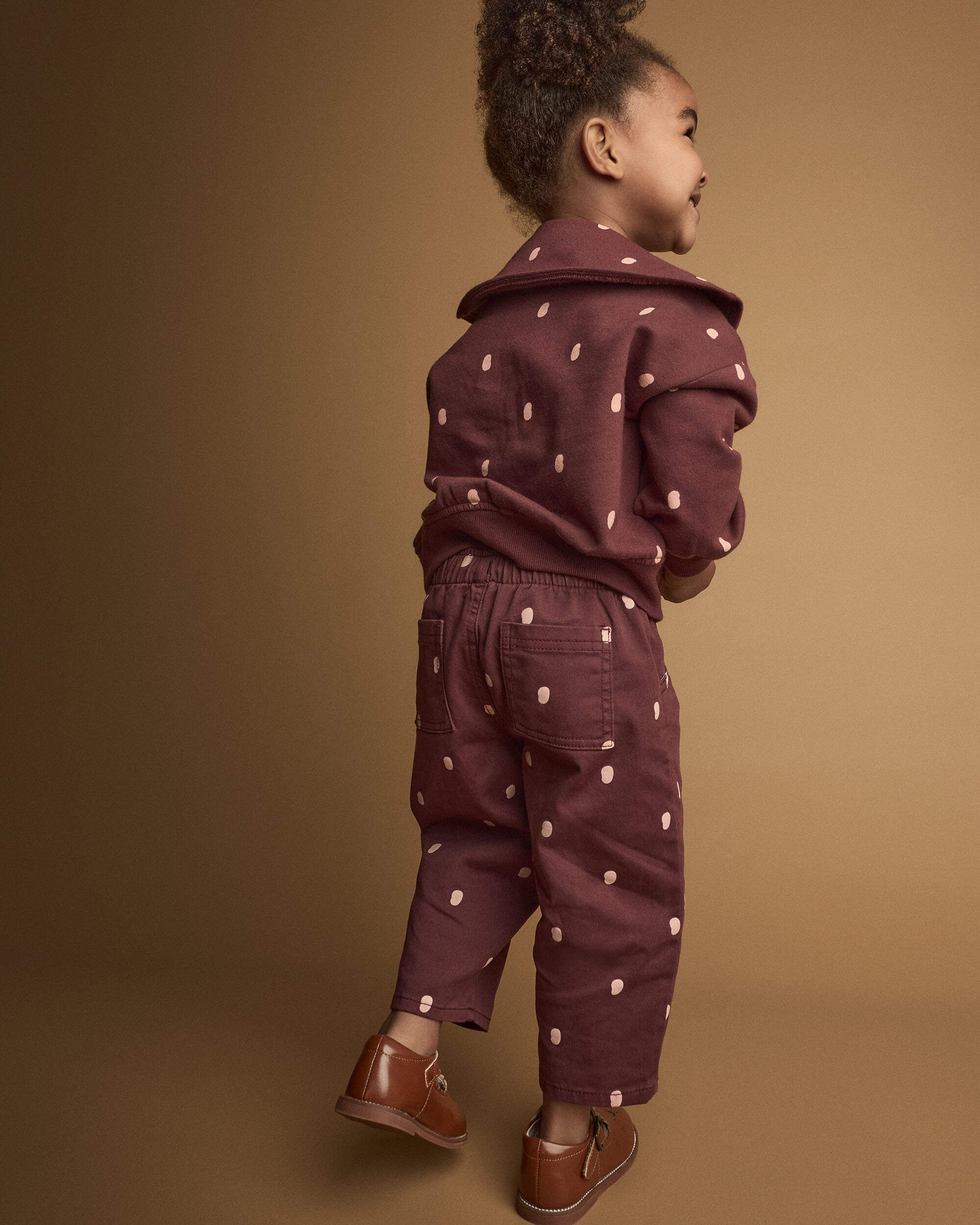 Toddler Girl Pleated Pants Polka Dots - Burgundy