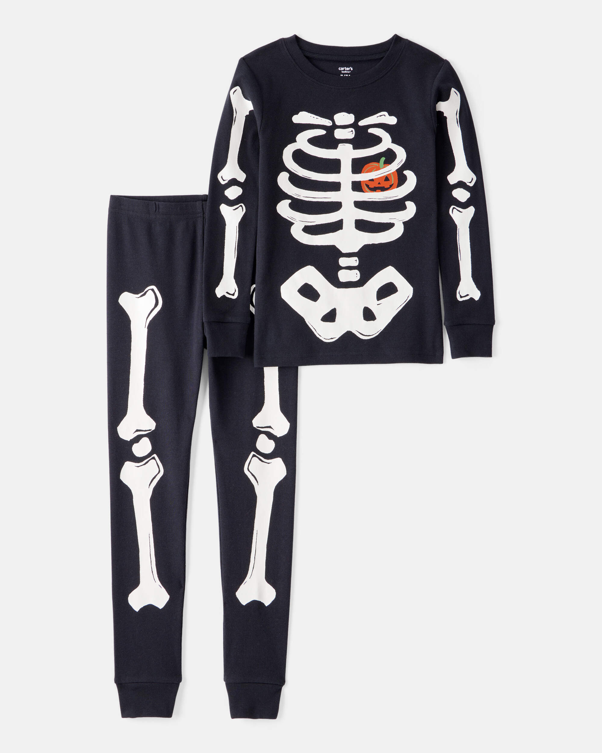 Kid 2-Piece Glow Halloween Skeleton 100% Snug Fit Cotton Pyjamas - Black