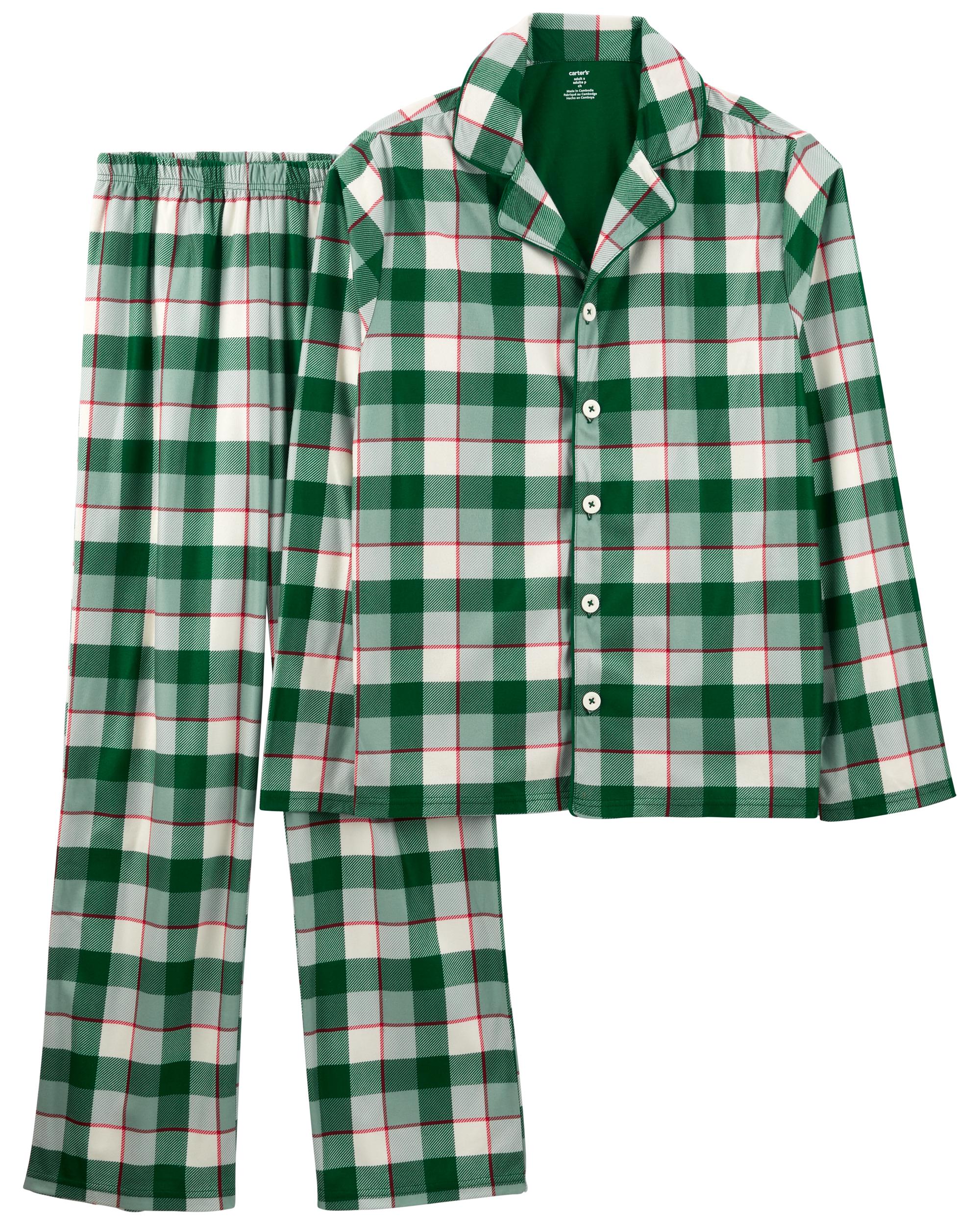 Green 2-Piece Adult Plaid Coat-Style Pyjamas