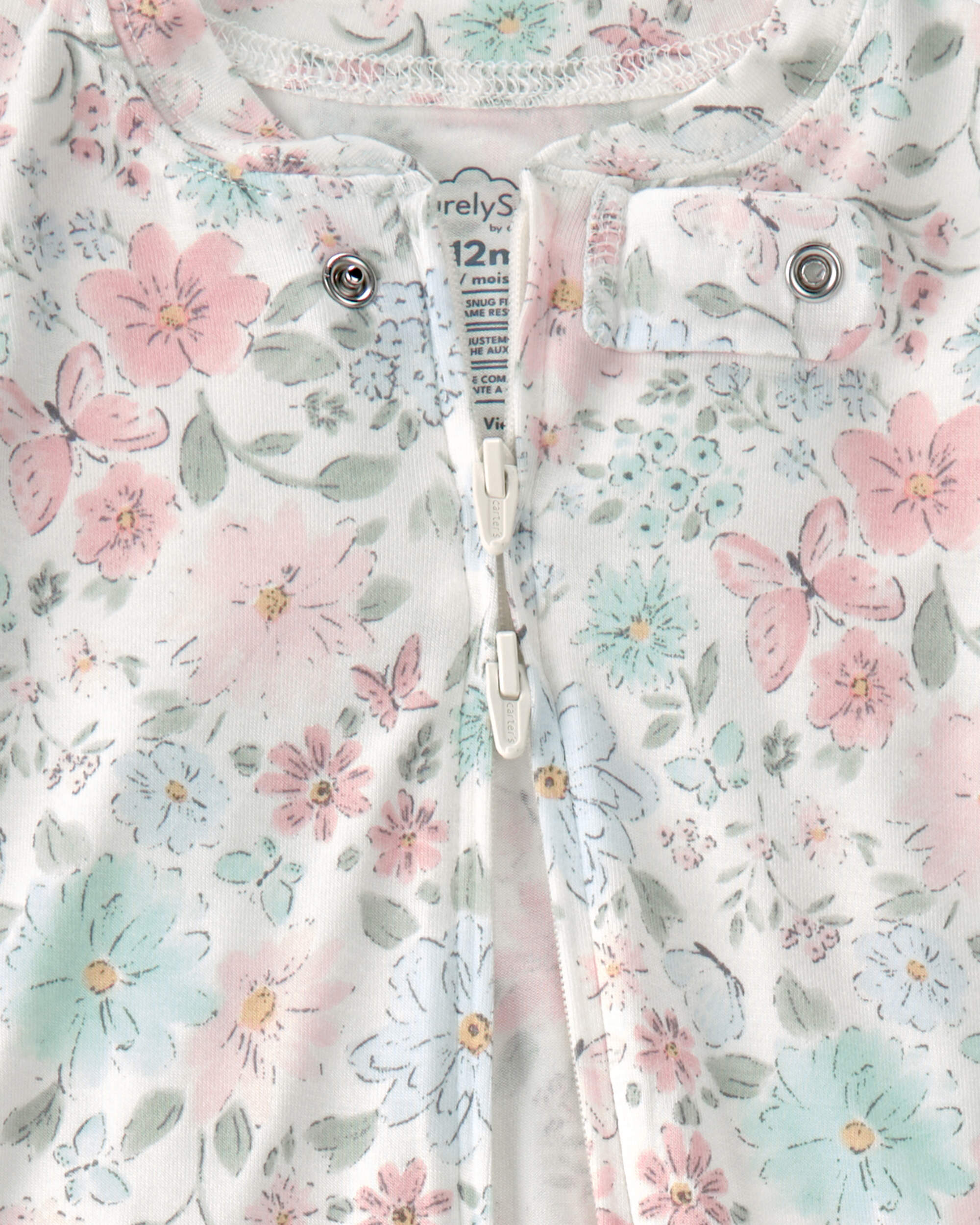 Baby Girl Butterfly Garden PurelySoft 2-Way Zip 1-Piece Pajama