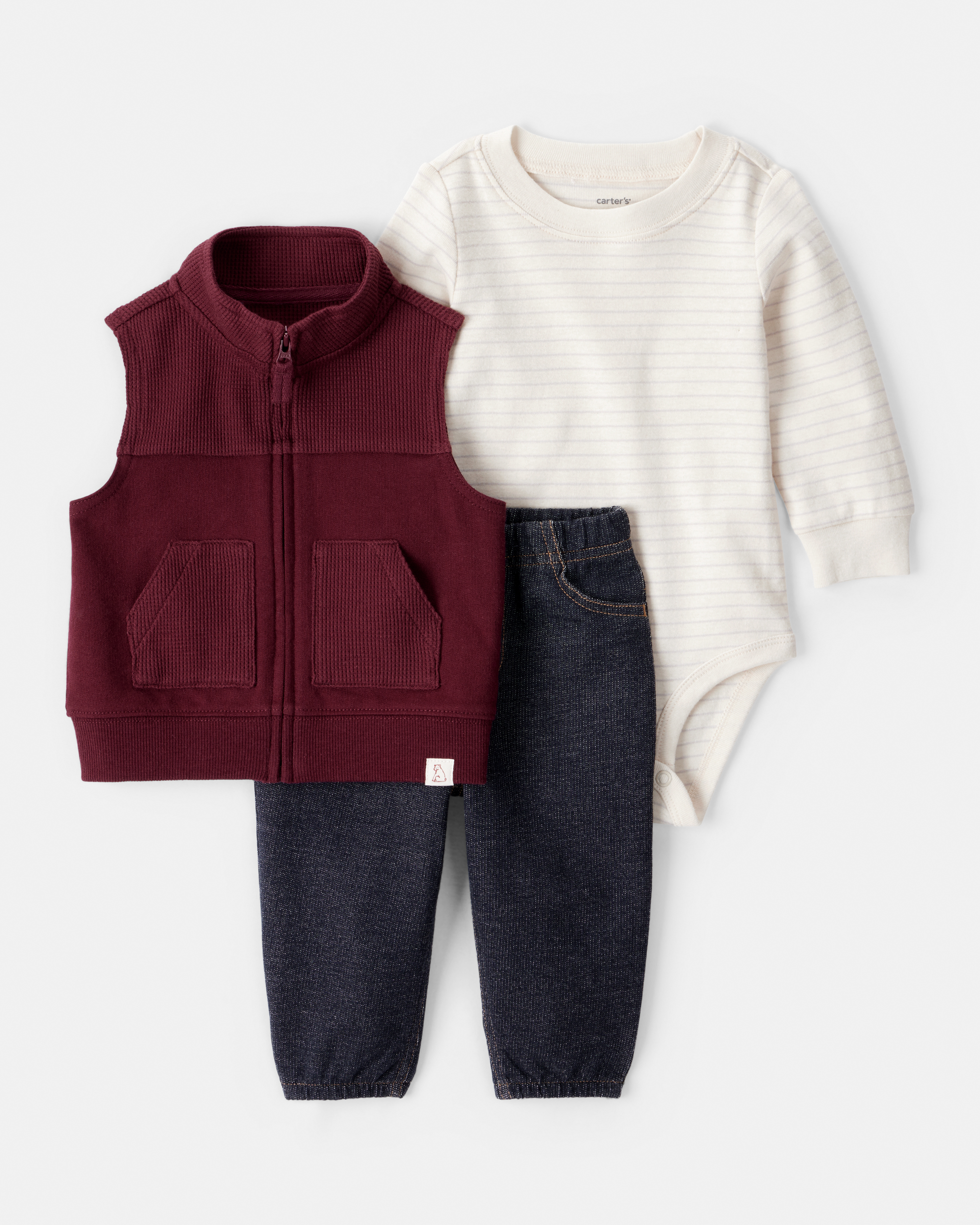 Baby Boy 3-Piece Vest Long-Sleeve Bodysuit & Pant Set