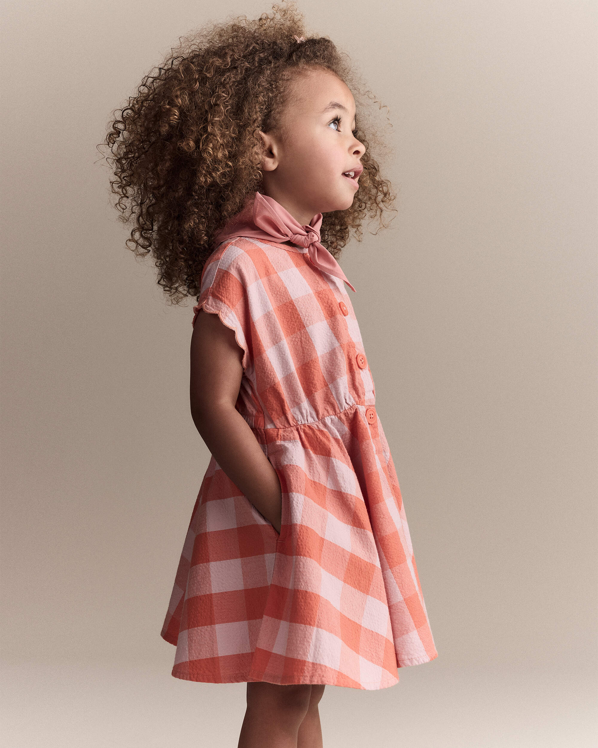 Toddler Girl Avenue Twirl™ Gingham Scalloped Dress - Light Pink/Orange