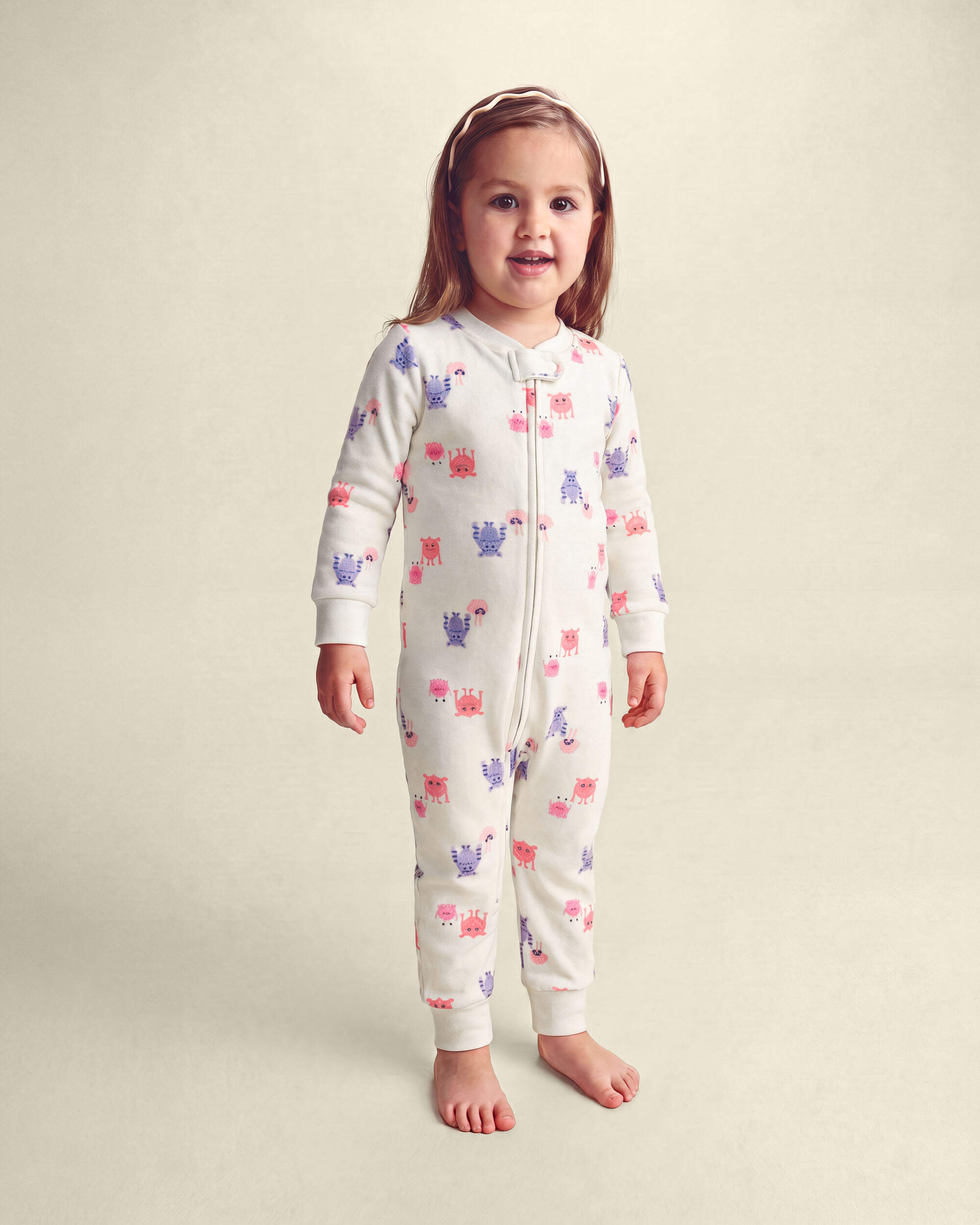 Toddler Girl 1-Piece Monster DreamPlush Snug Fit Pyjama - Cream