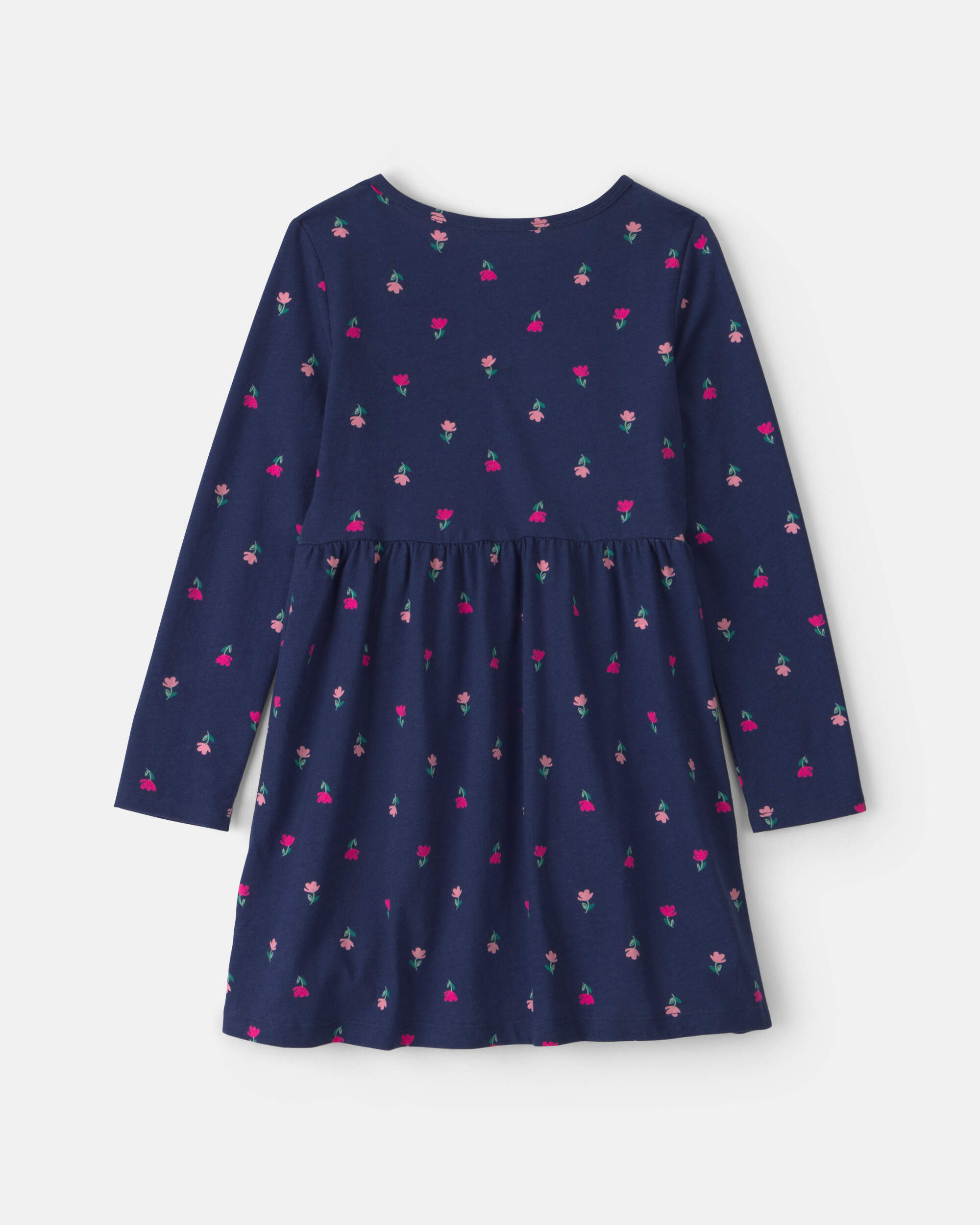 Girls Floral Long-Sleeve Dress - Navy Blue