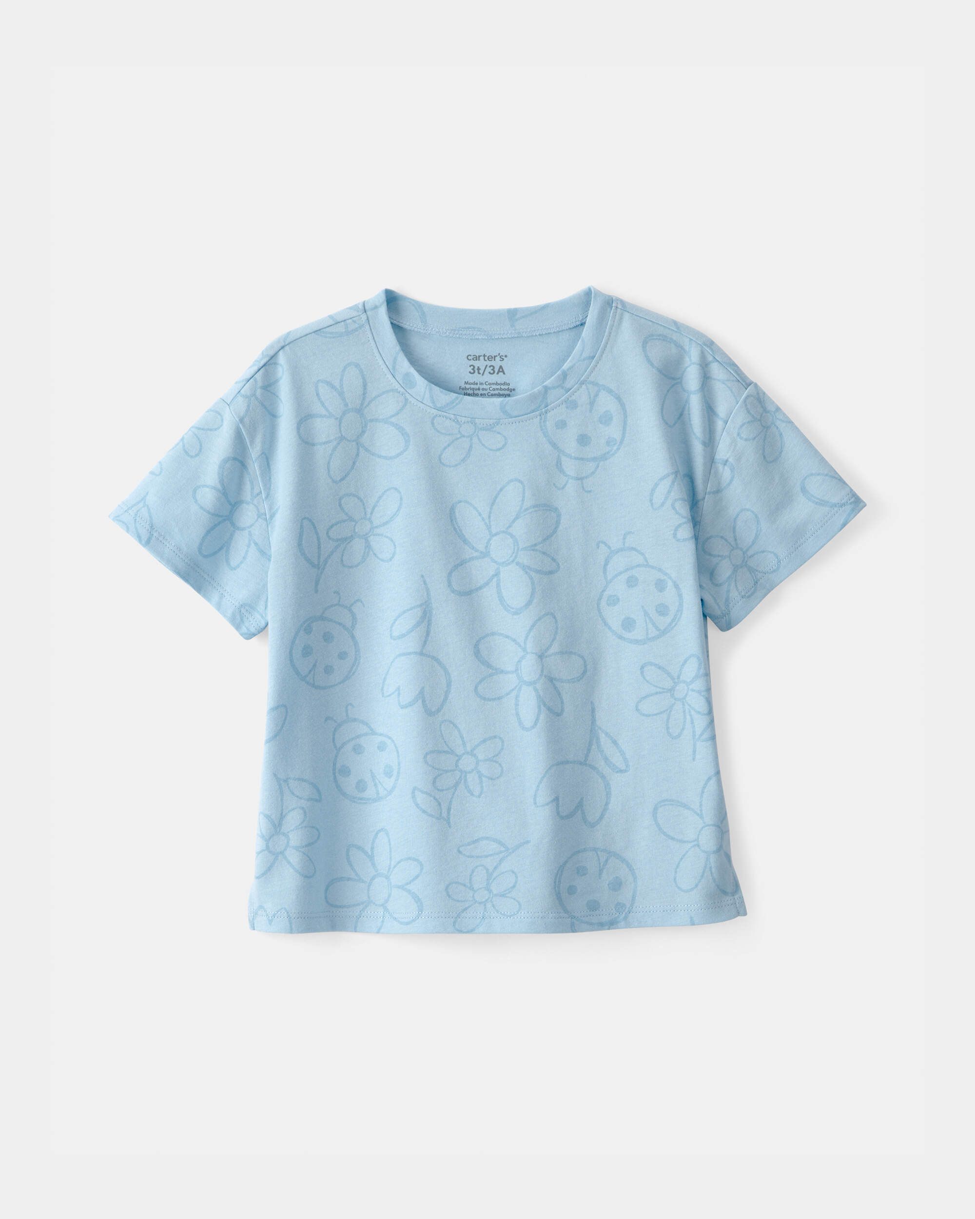 Toddler Girl Ladybug Floral Top - Blue