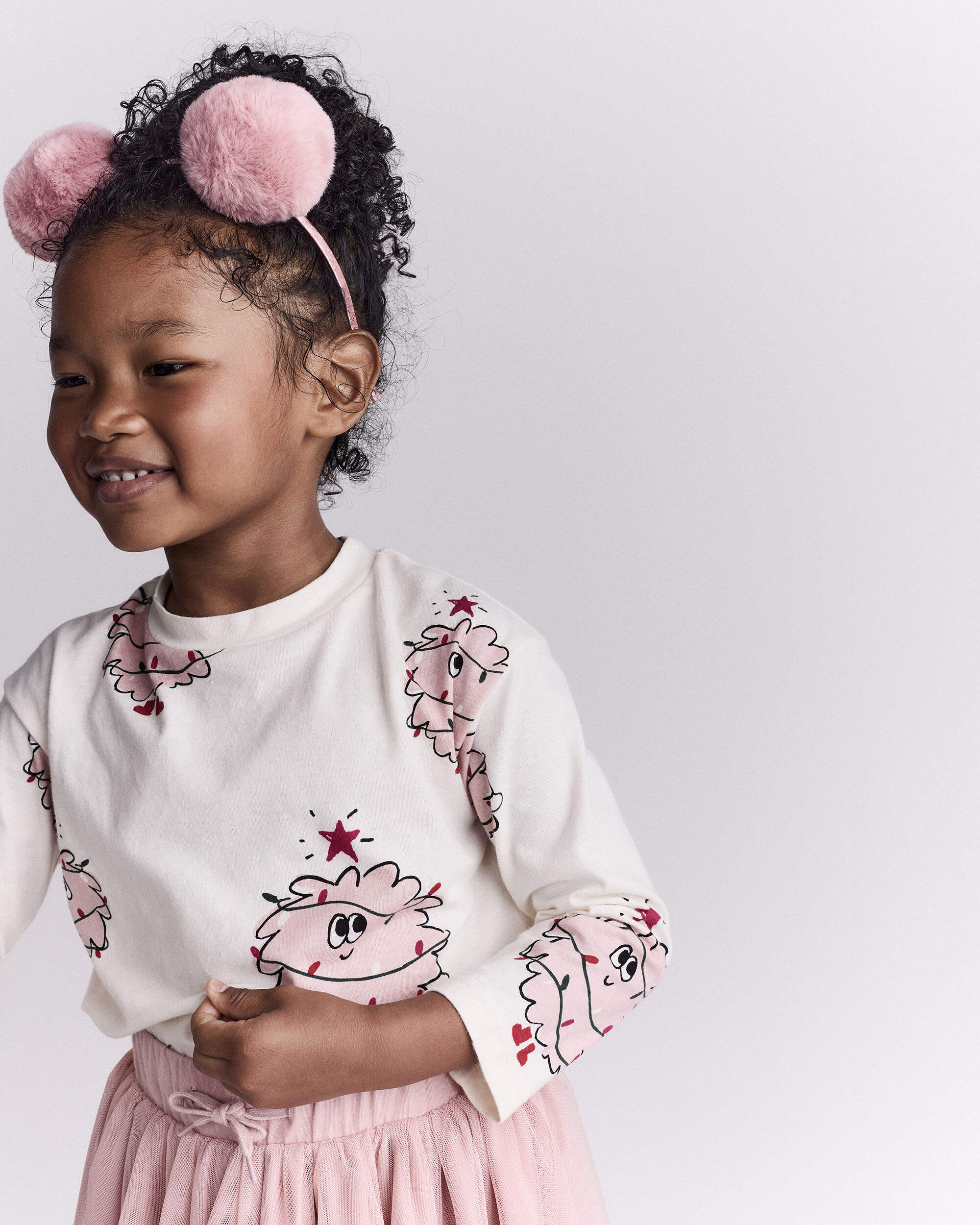 Toddler Girl Holiday Squish Character Long-Sleeve Graphic Tee - Ivory