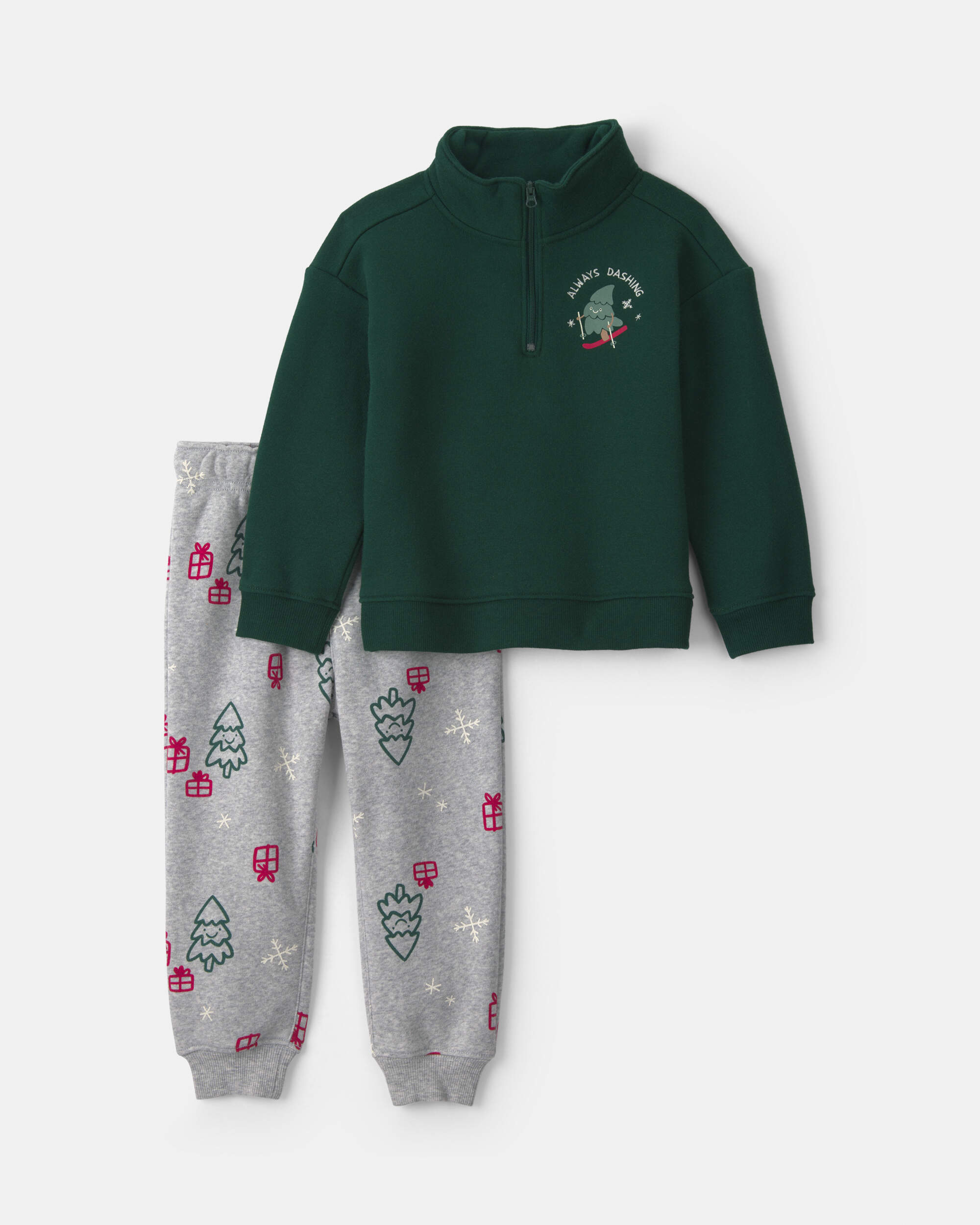 Toddler Boy 2-Piece 'Holiday Cheer' Long-Sleeve Top & Pant Set - Green/Grey