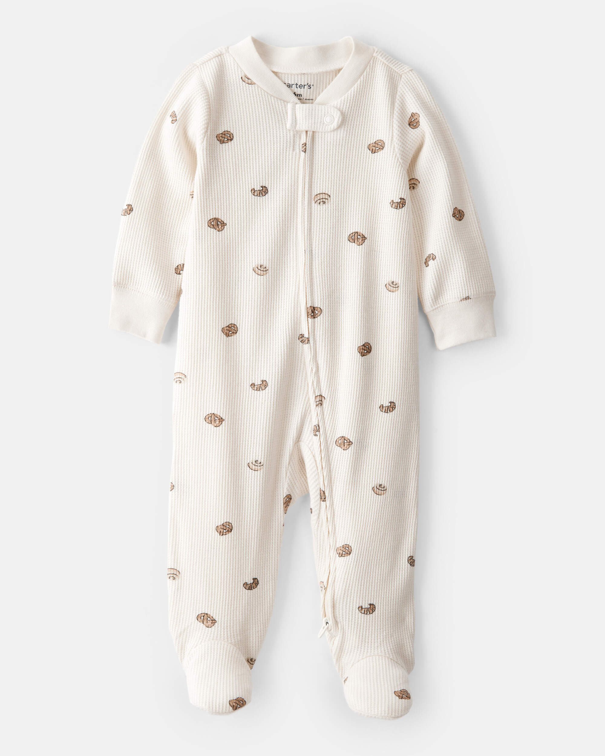 Baby Pastry Print Cotton Long-Sleeve Snug Fit Sleeper - Cream