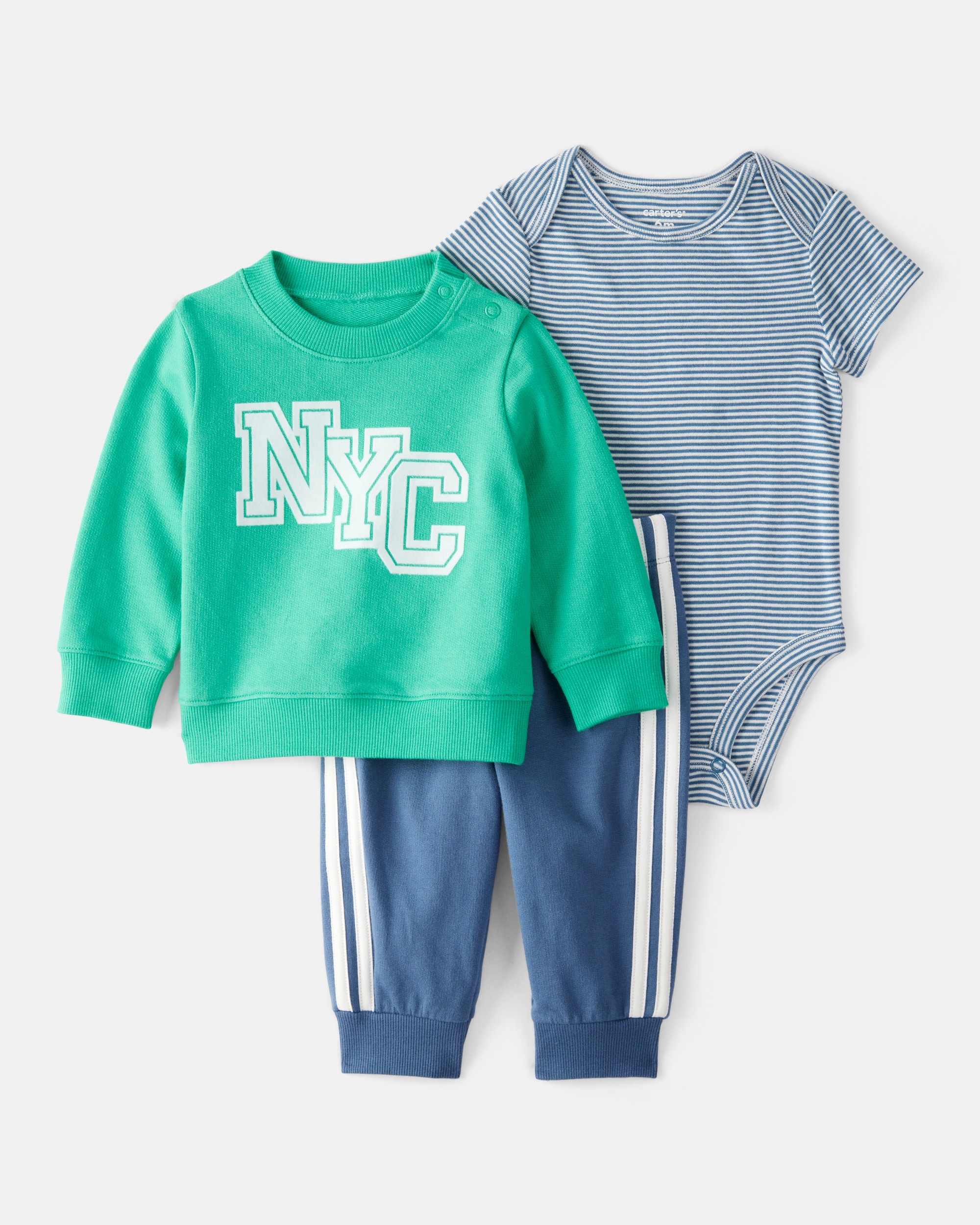 Baby Boy 3-Piece NYC Pullover Outfit Set - Green