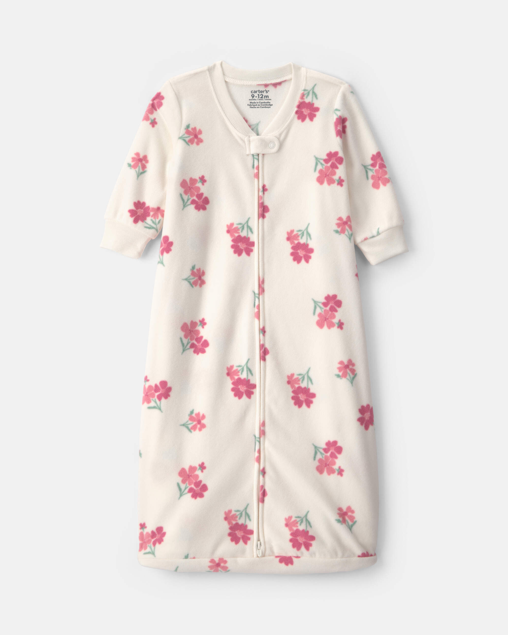 Baby Girl Floral Fleece Loose Fit Wearable Blanket - Cream