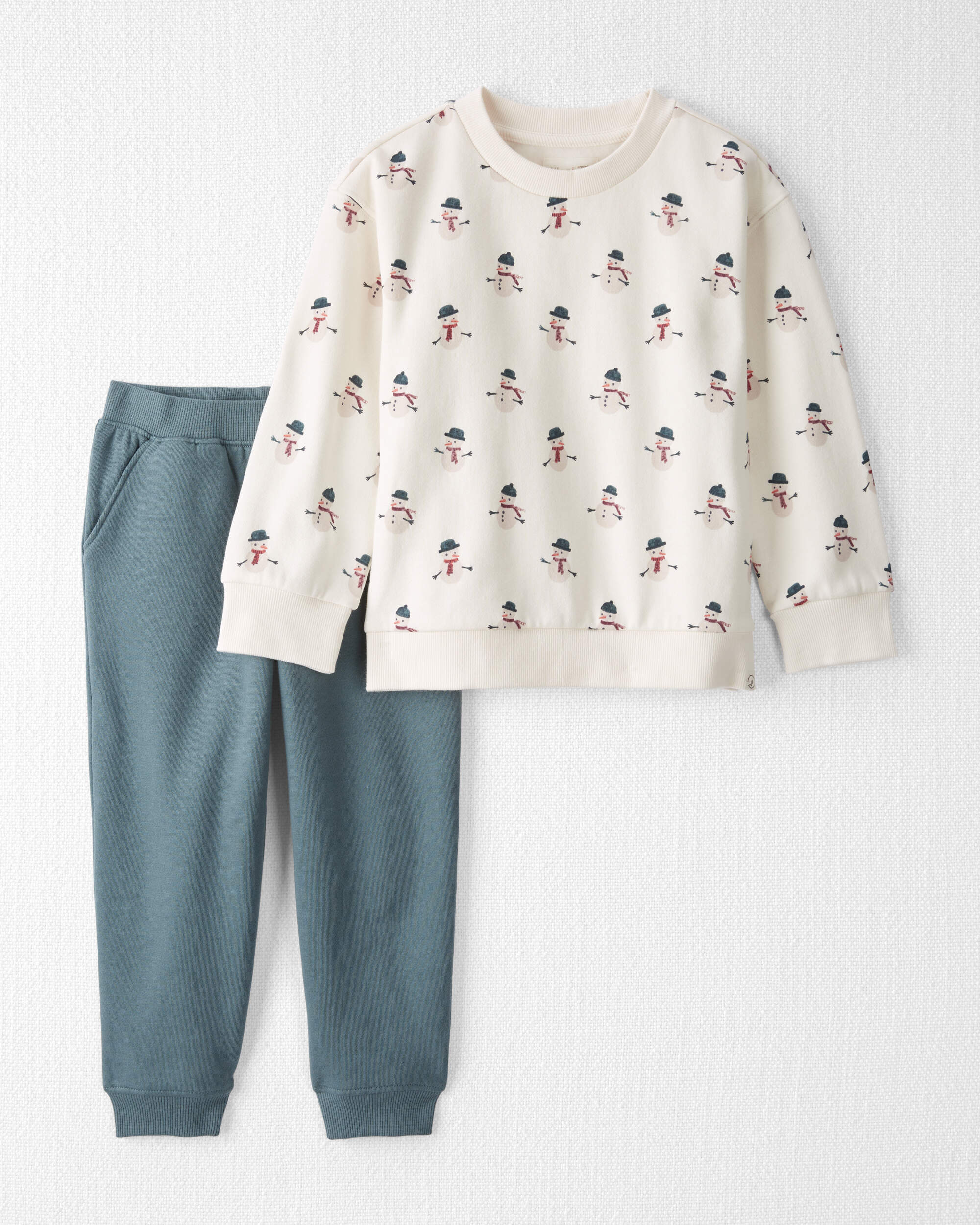 Toddler Boy 2-Piece Holiday Fleece Set Made with Organic Cotton Snowman Print