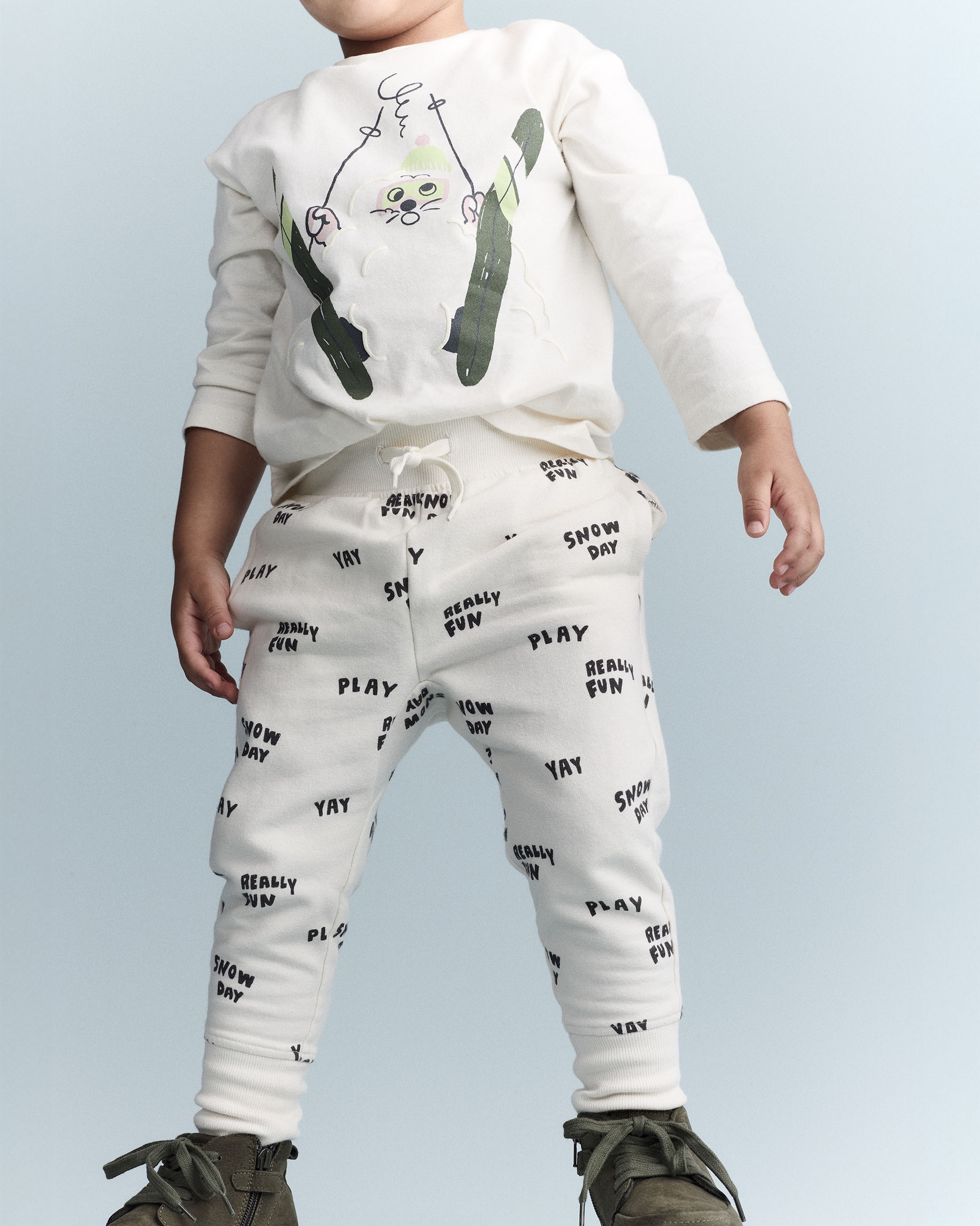 Toddler City Park™ Jogger Pant Snow Day Print - Cream