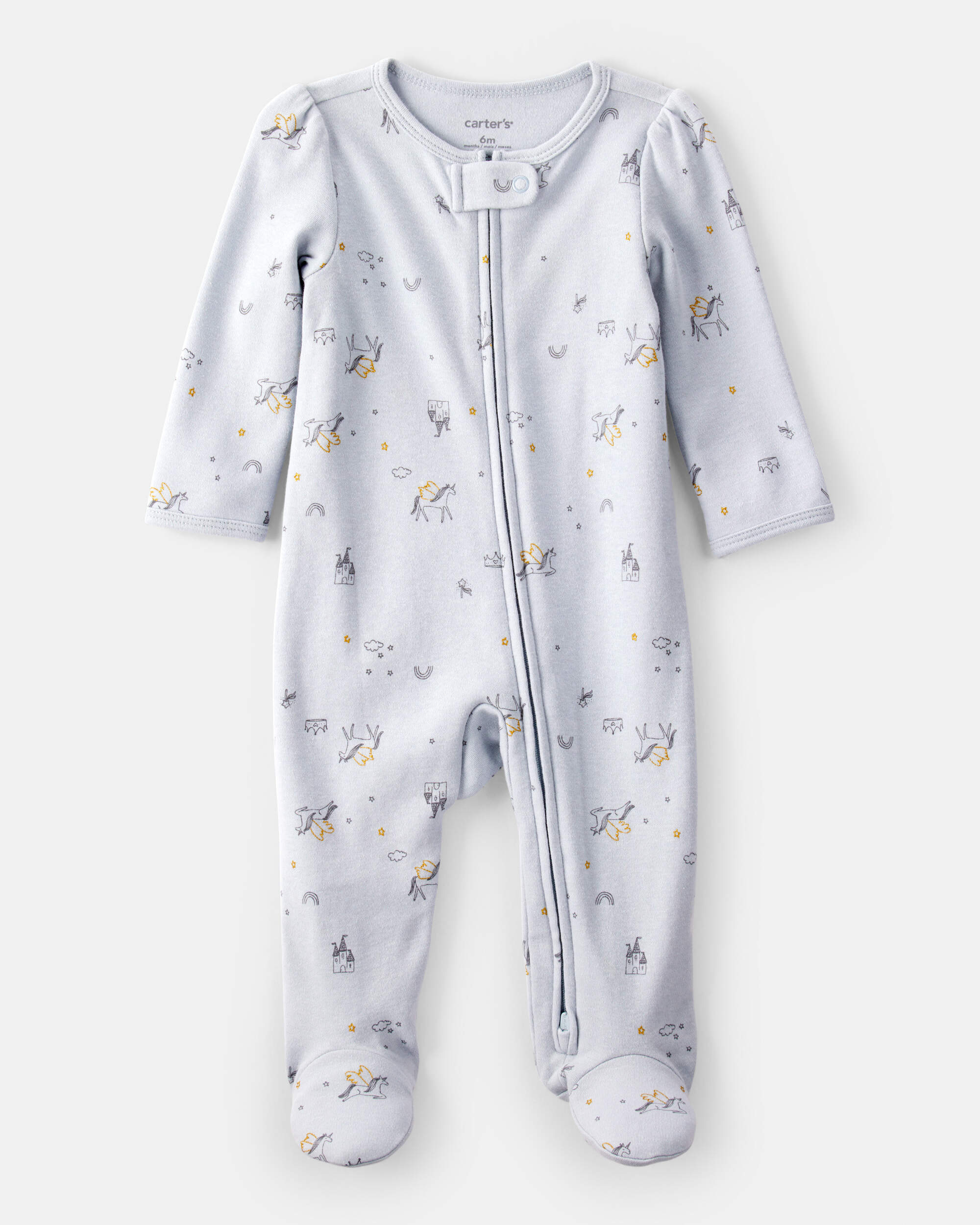 Baby Girl Unicorn Star Print 100% Cotton Long-Sleeve 2-Way Zip Sleeper - Blue