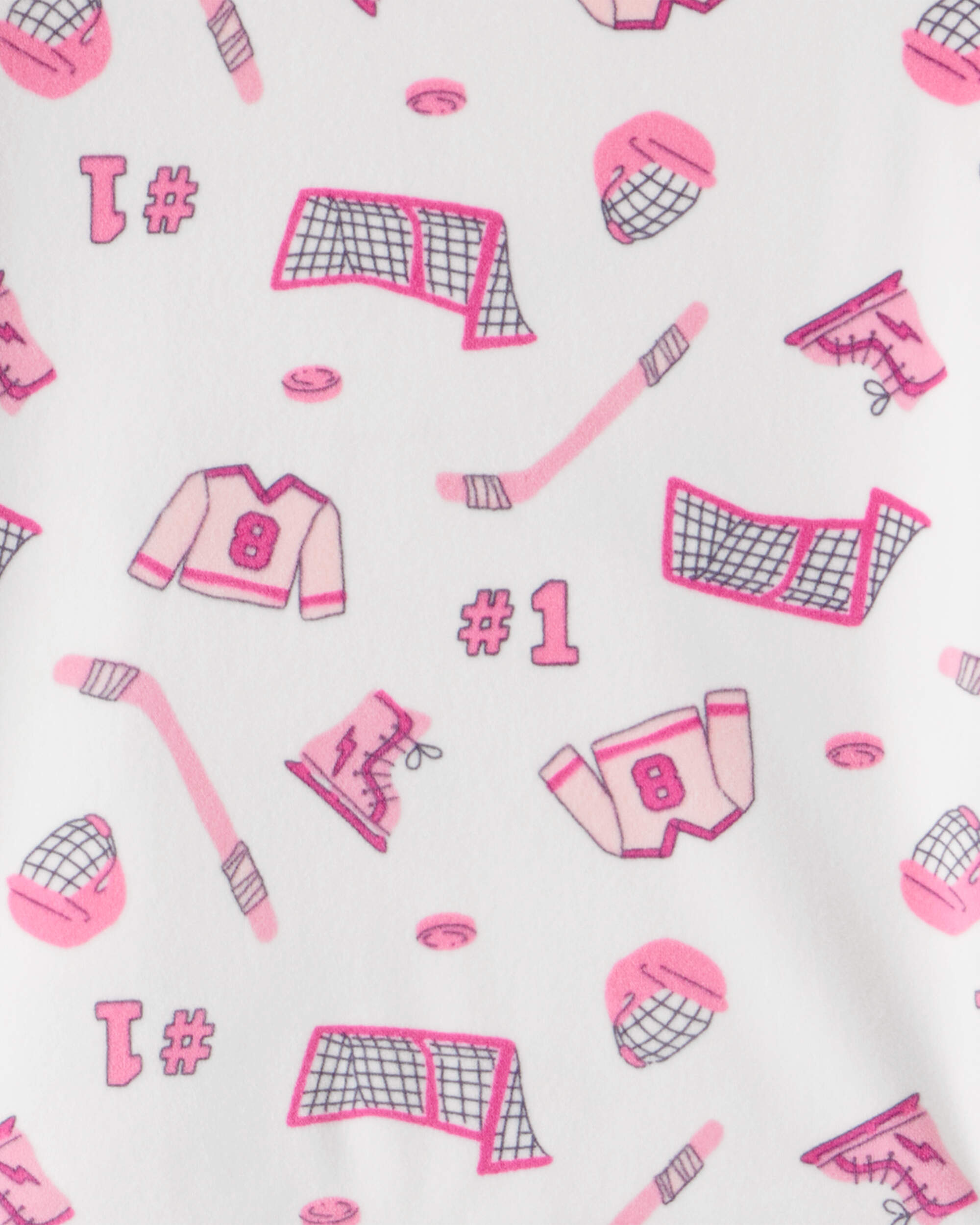 Girls Hockey Print  Fleece Long-Sleeve 2-Piece Pyjamas - Pink