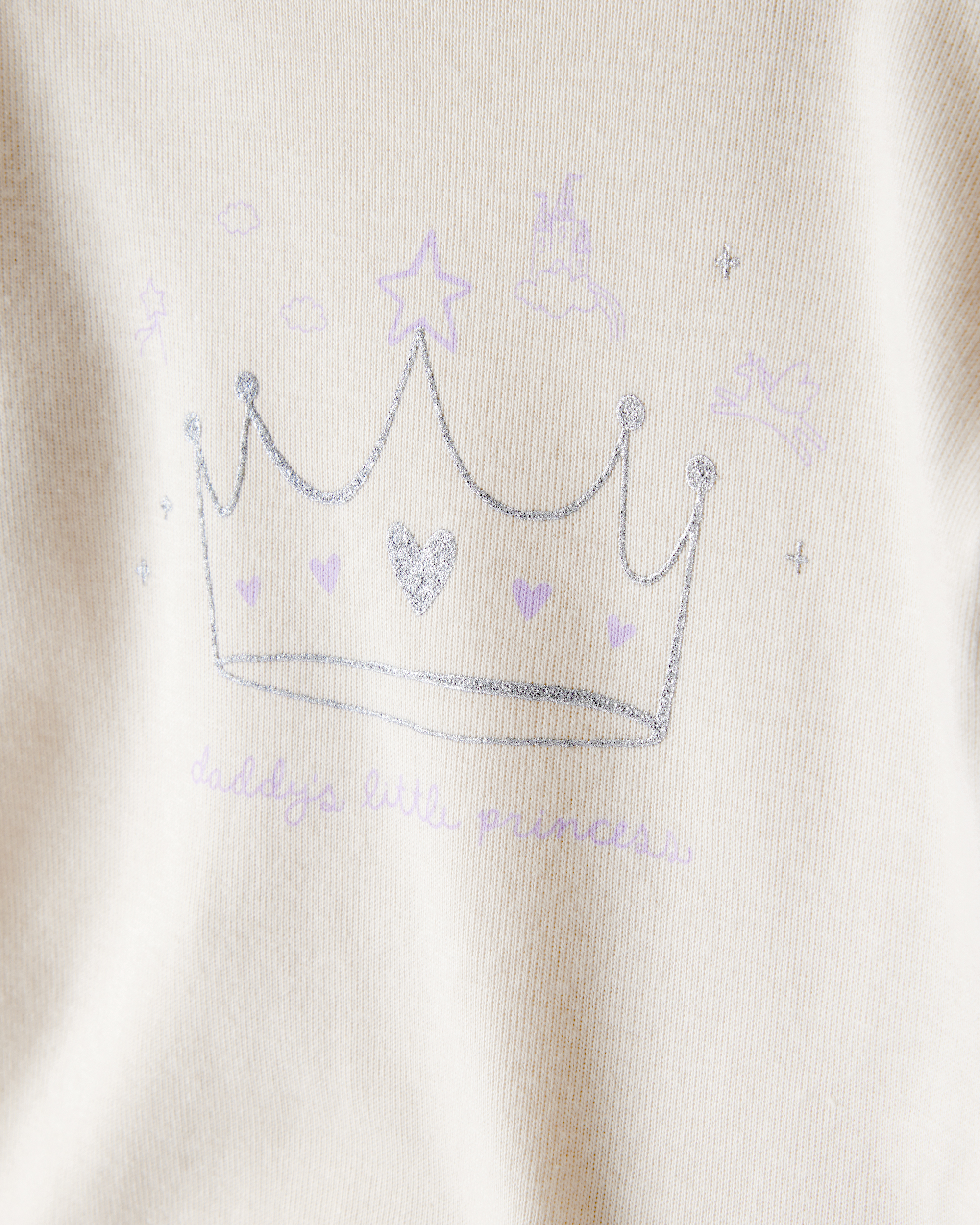 Baby Girl Princess Print Cotton Long-Sleeve Bodysuit & Pant Set - White/Purple