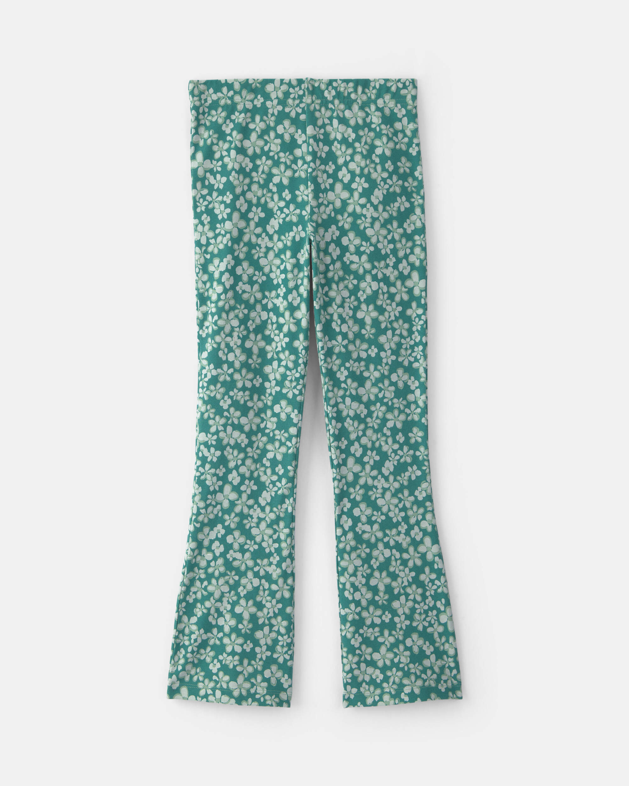 Girls Floral Cotton Pull-On Stretch Flare Leggings - Green