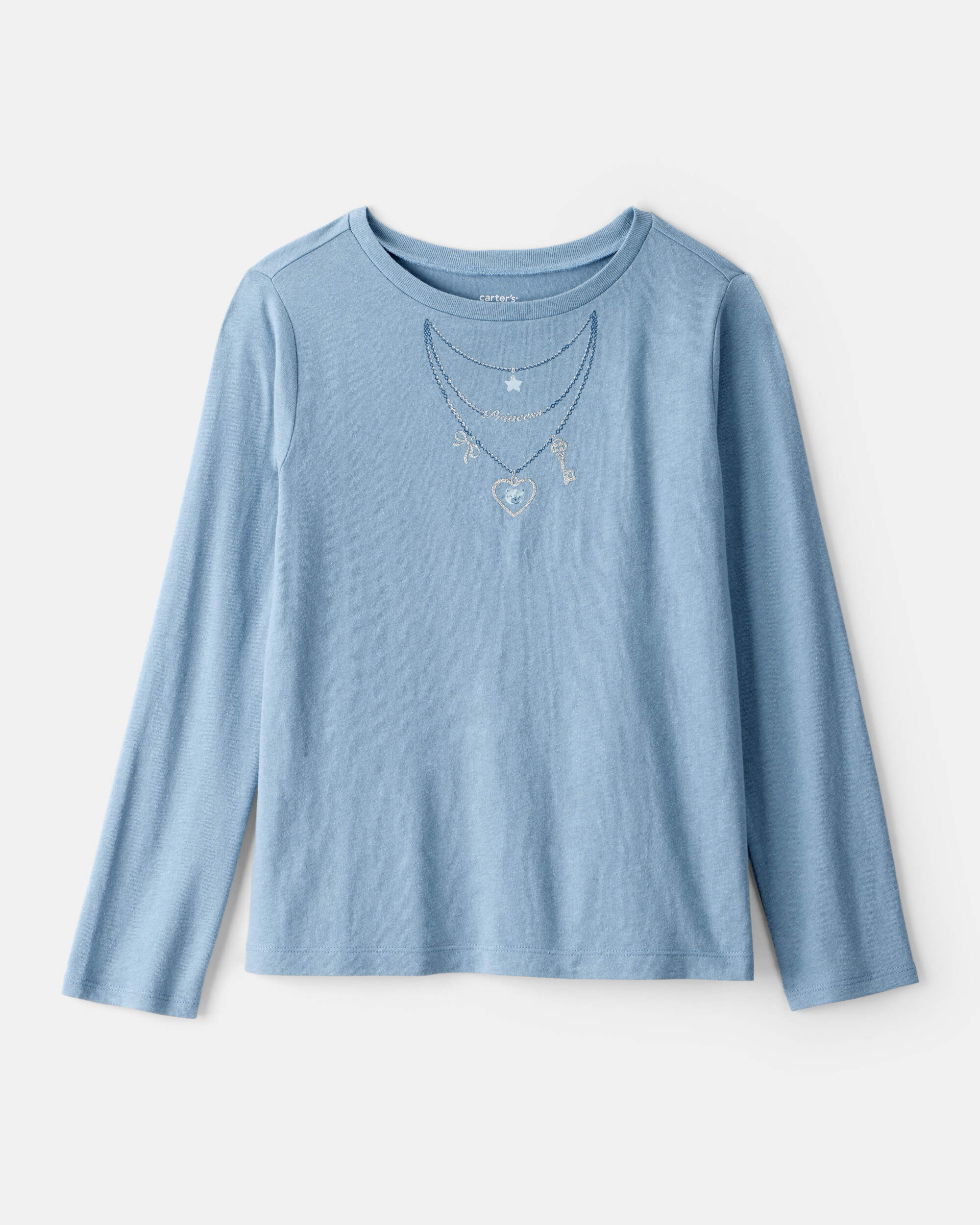 Girls Charm Necklace Long-Sleeve Graphic Tee - Blue