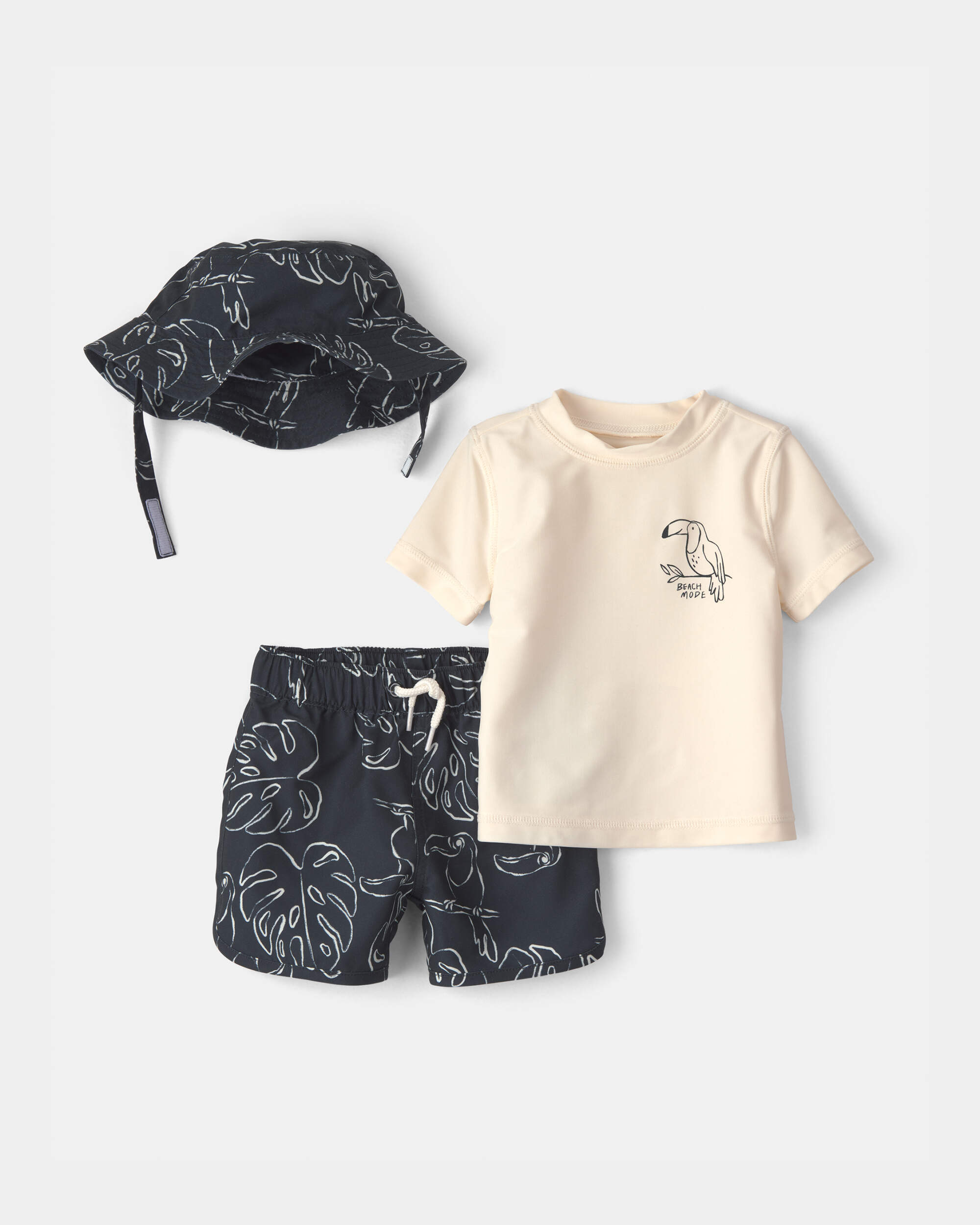 Baby Boy 3-Piece Rashguard Swimsuit Set - Black/Ivory