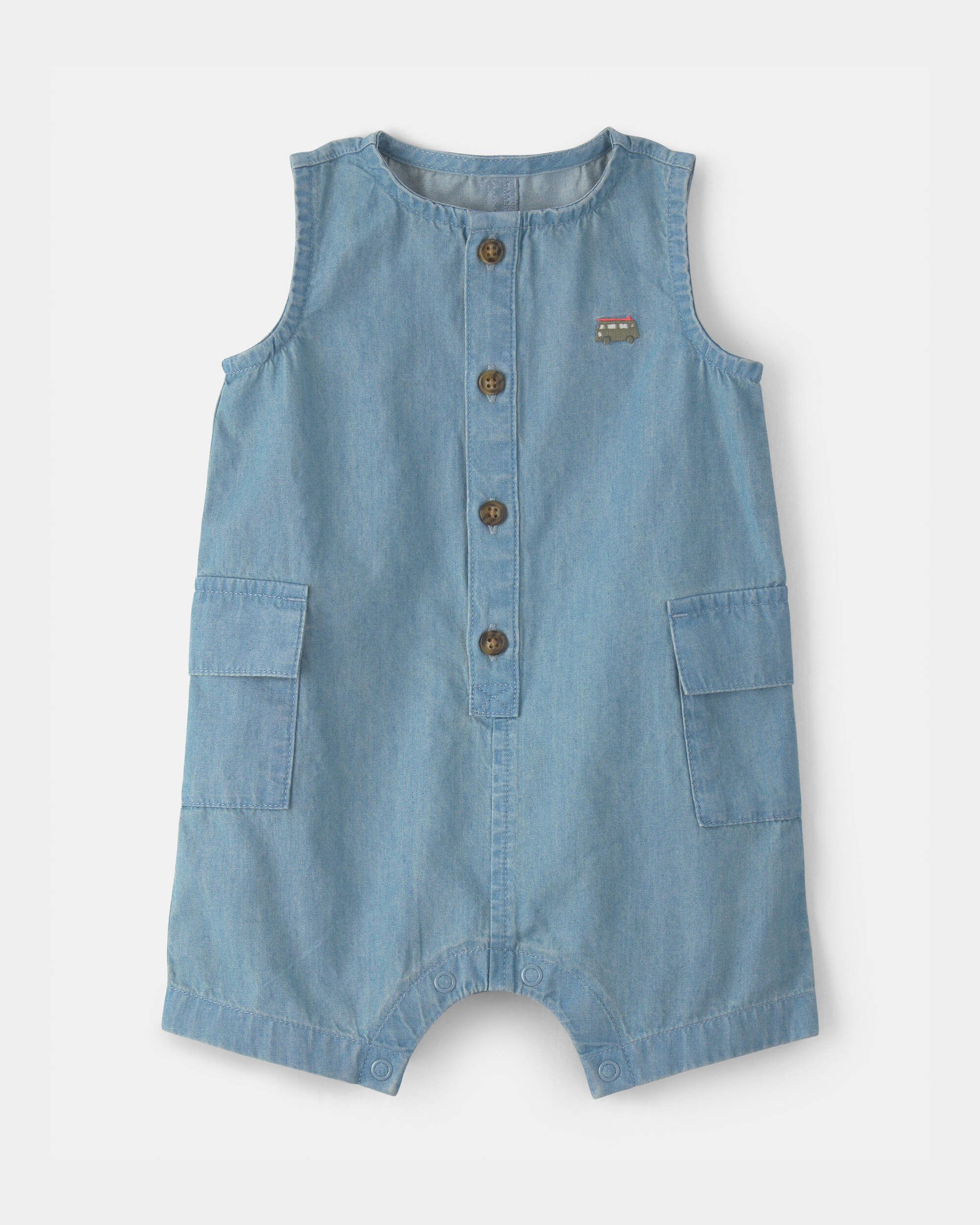 Baby Beach Cruiser Chambray Sleeveless Romper - Blue