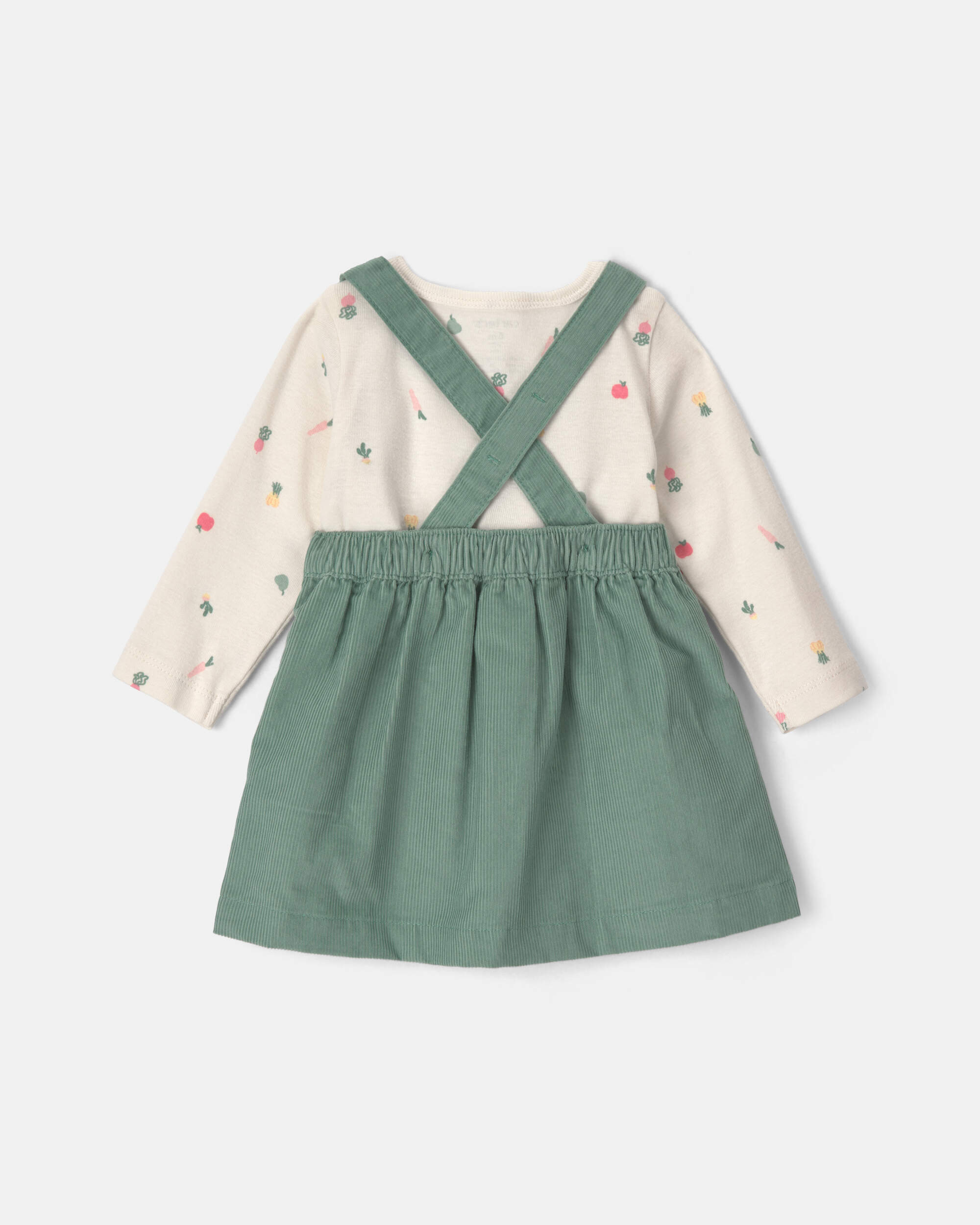 Baby Girl 3-Piece Corduroy Long-Sleeve Dress Set - Green/Cream