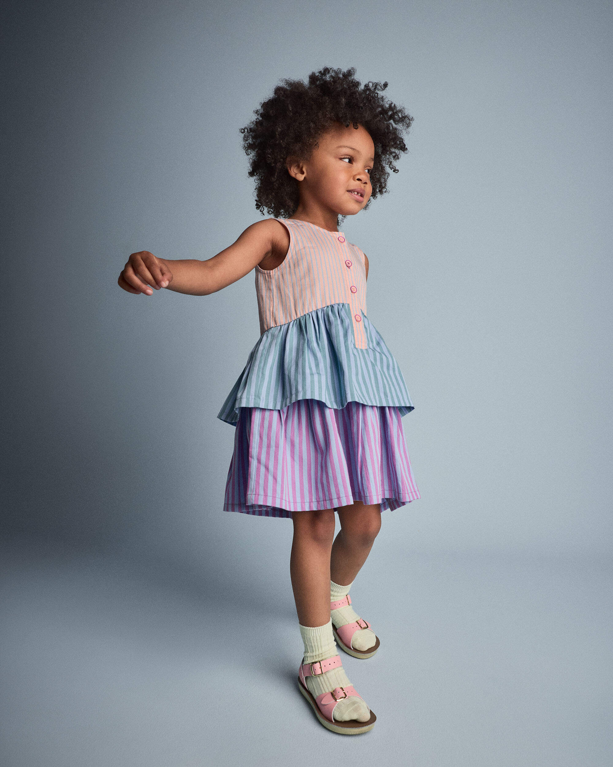 Toddler Girl Tiered Drop-Waist Dress Stripes - Blue/Purple