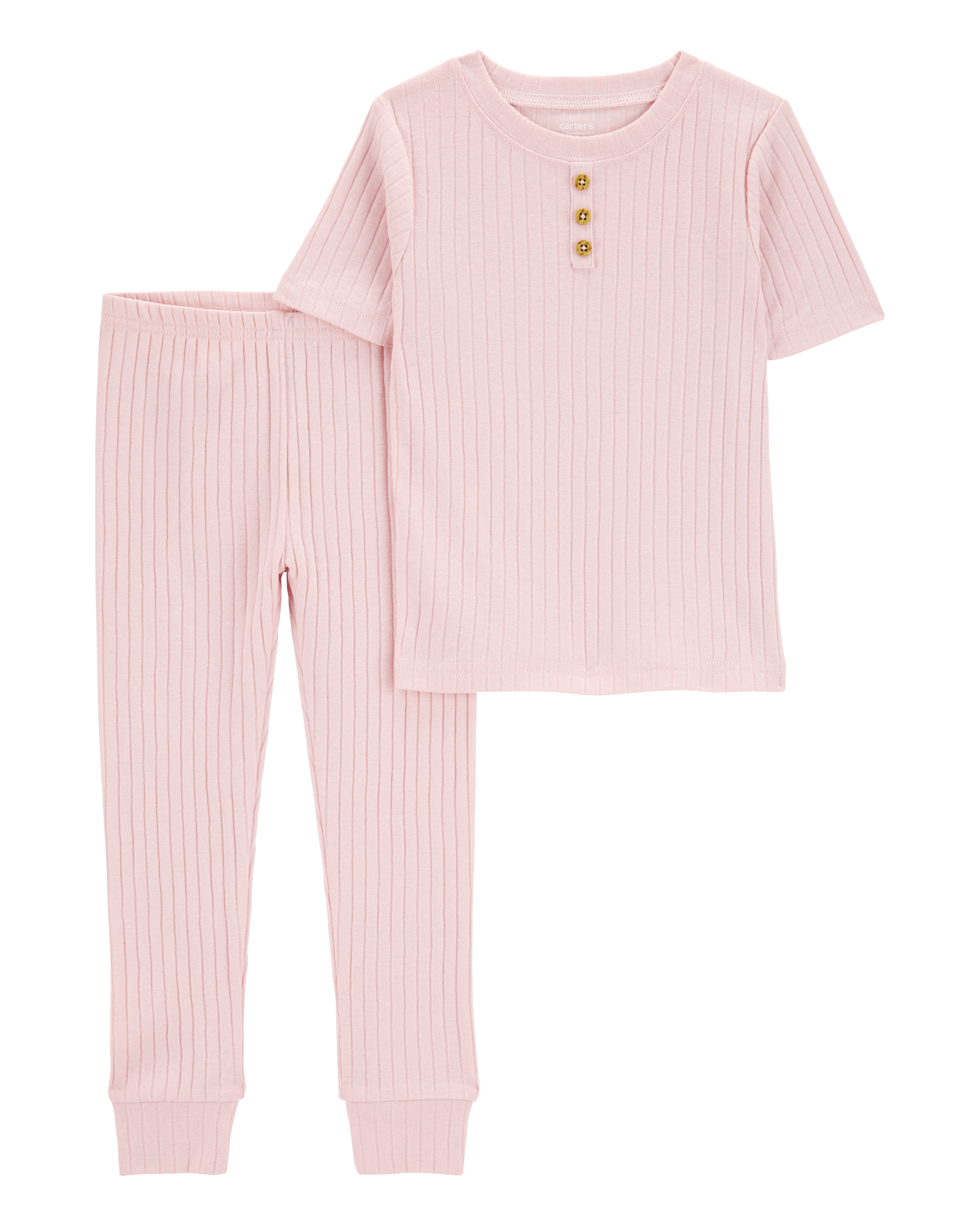 Baby Solid Ribbed Cotton Blend 2-Piece Pyjamas - Pink