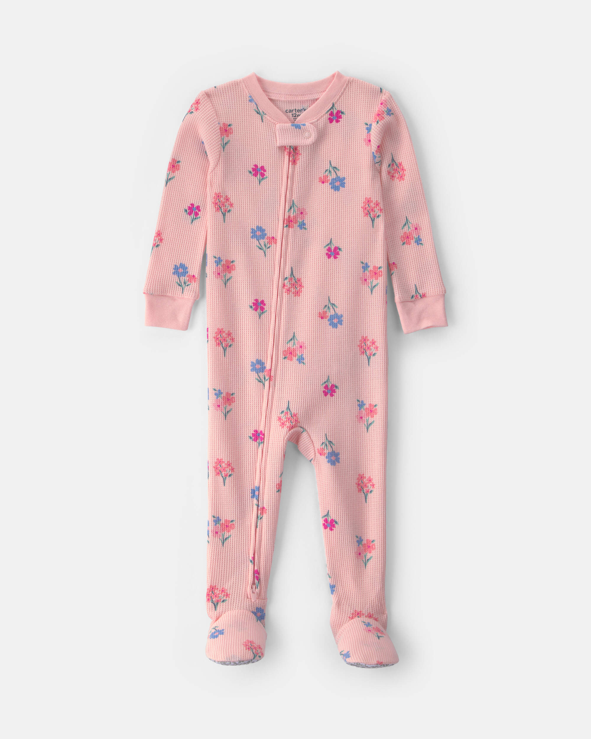 Toddler Girl 1-Piece Floral Thermal Snug Fit Footed Pyjama - Pink