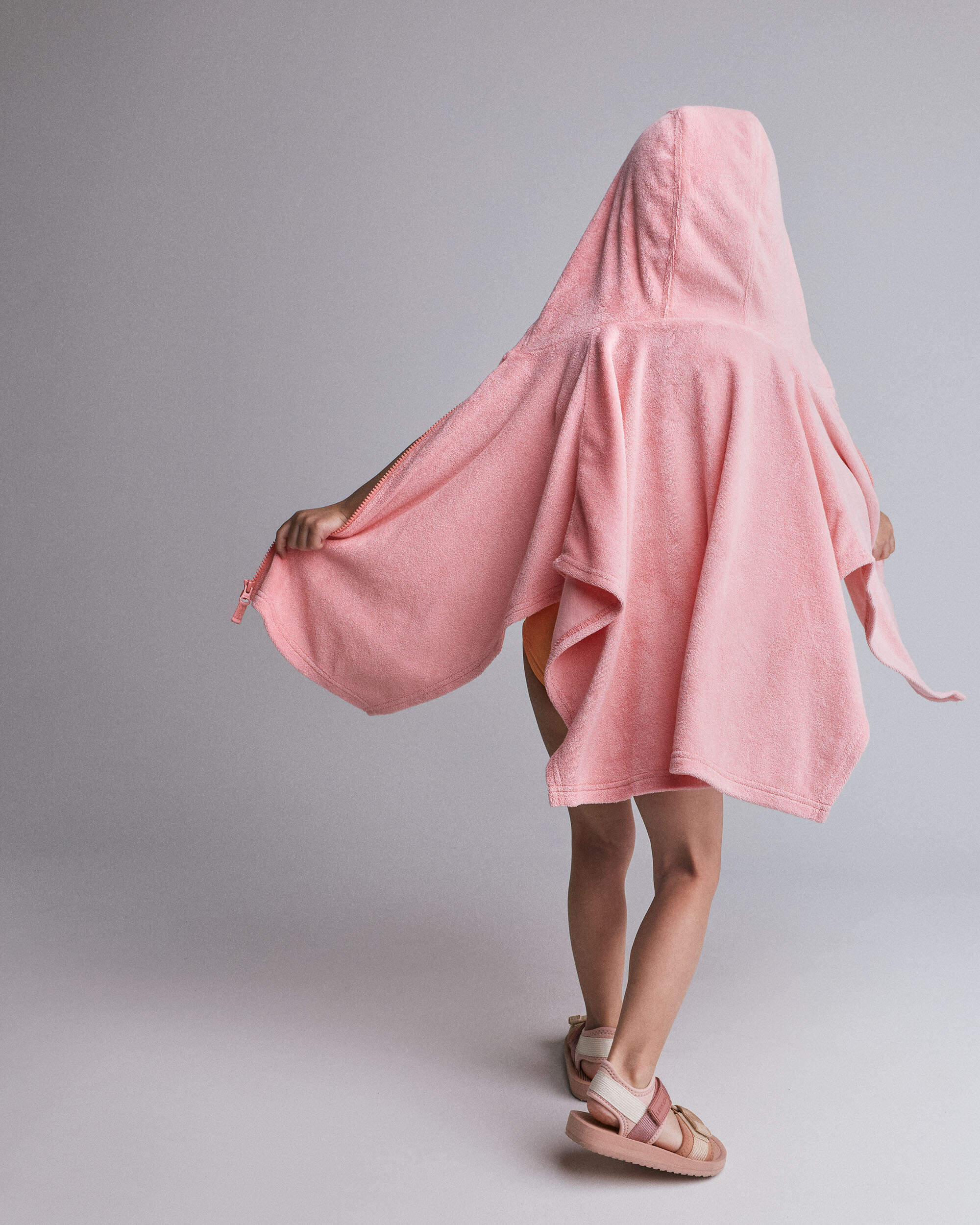 Toddler Girl French Terry Hooded Poncho Towel - Light Pink