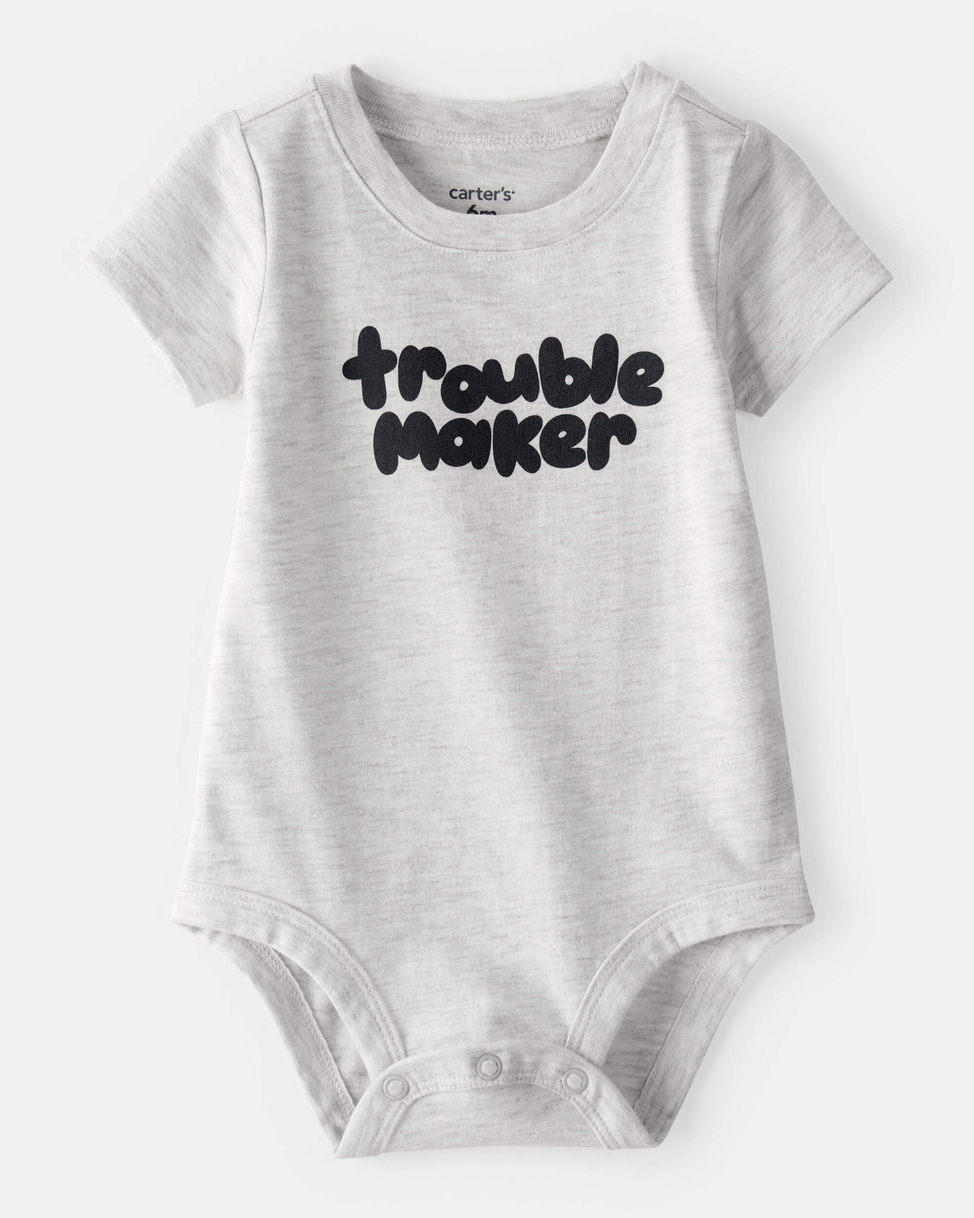 Baby Boy 'Trouble Maker' Short-Sleeve Graphic Bodysuit - Grey