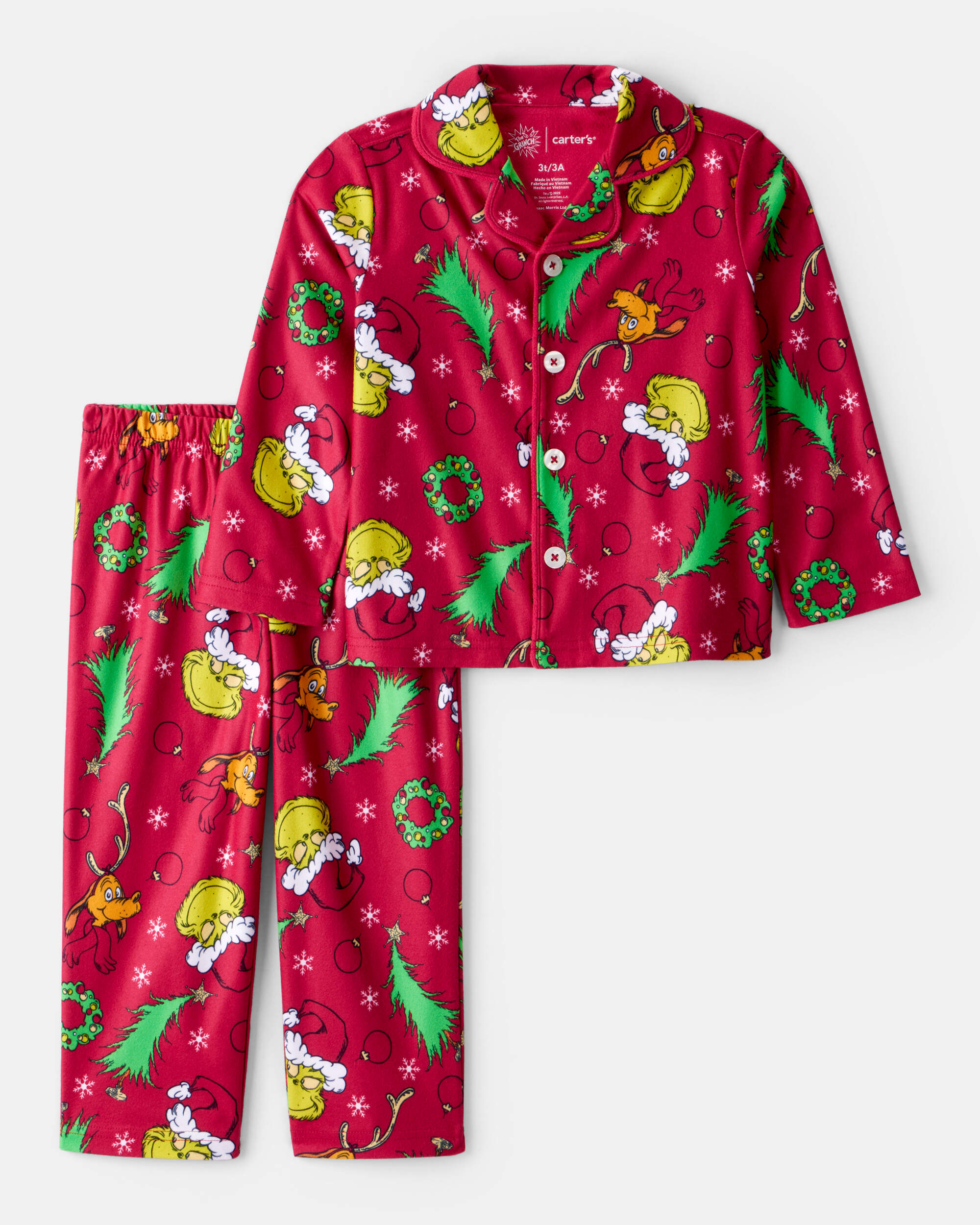 Toddler Dr. Seuss™ The Grinch Print Fleece Long-Sleeve Loose Fit 2-Piece Pajamas - Red