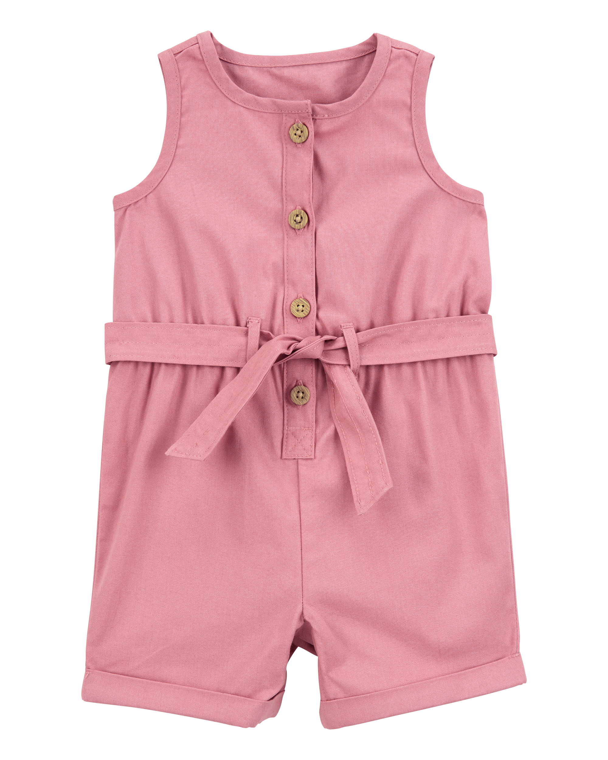 Baby Girl Sleeveless Canvas Romper -Pink