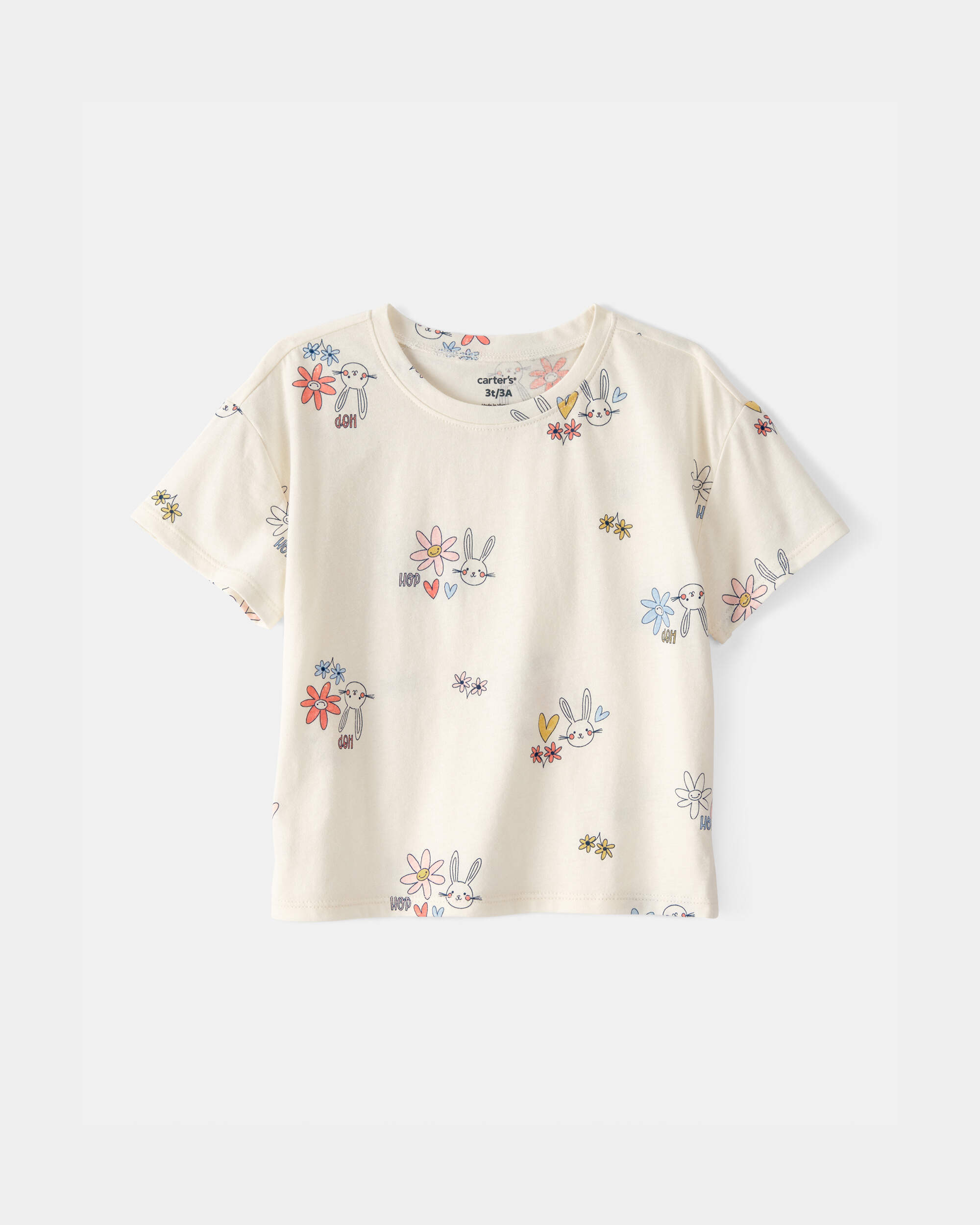 Toddler Girl Easter Bunny Floral Top - Cream