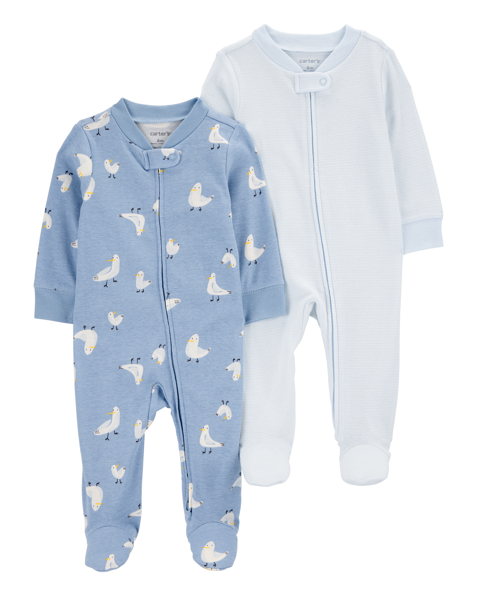 Baby Girl 2-Pack Pelican Striped 2-Way Zip Cotton Sleeper Pyjamas - Blue