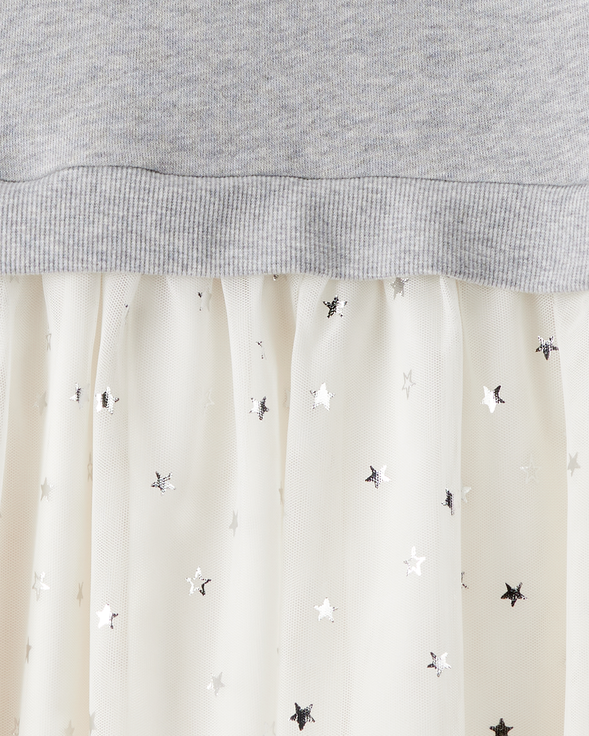 Girls Metallic Star Long-Sleeve Tulle Dress - Grey