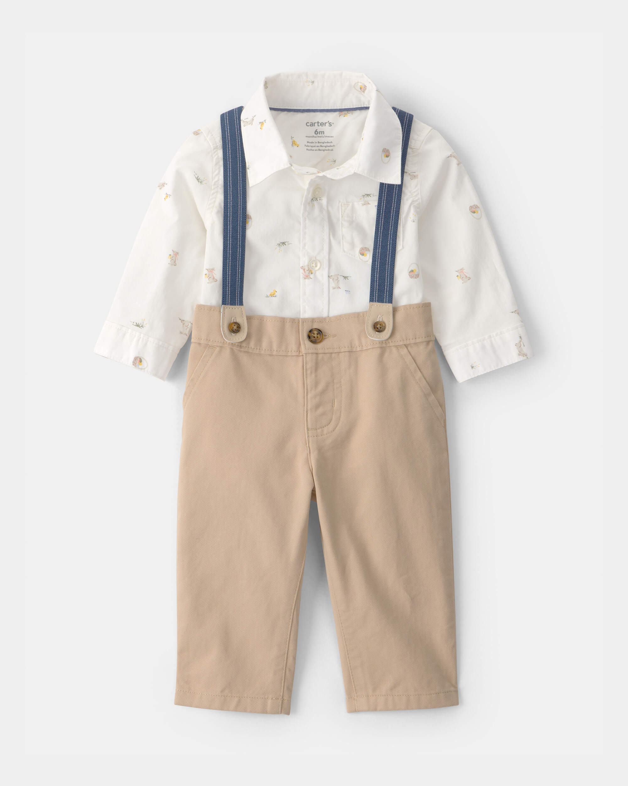Baby Boy 2-Piece Bunny Bodysuit & Suspender Pant Set - Cream/Khaki