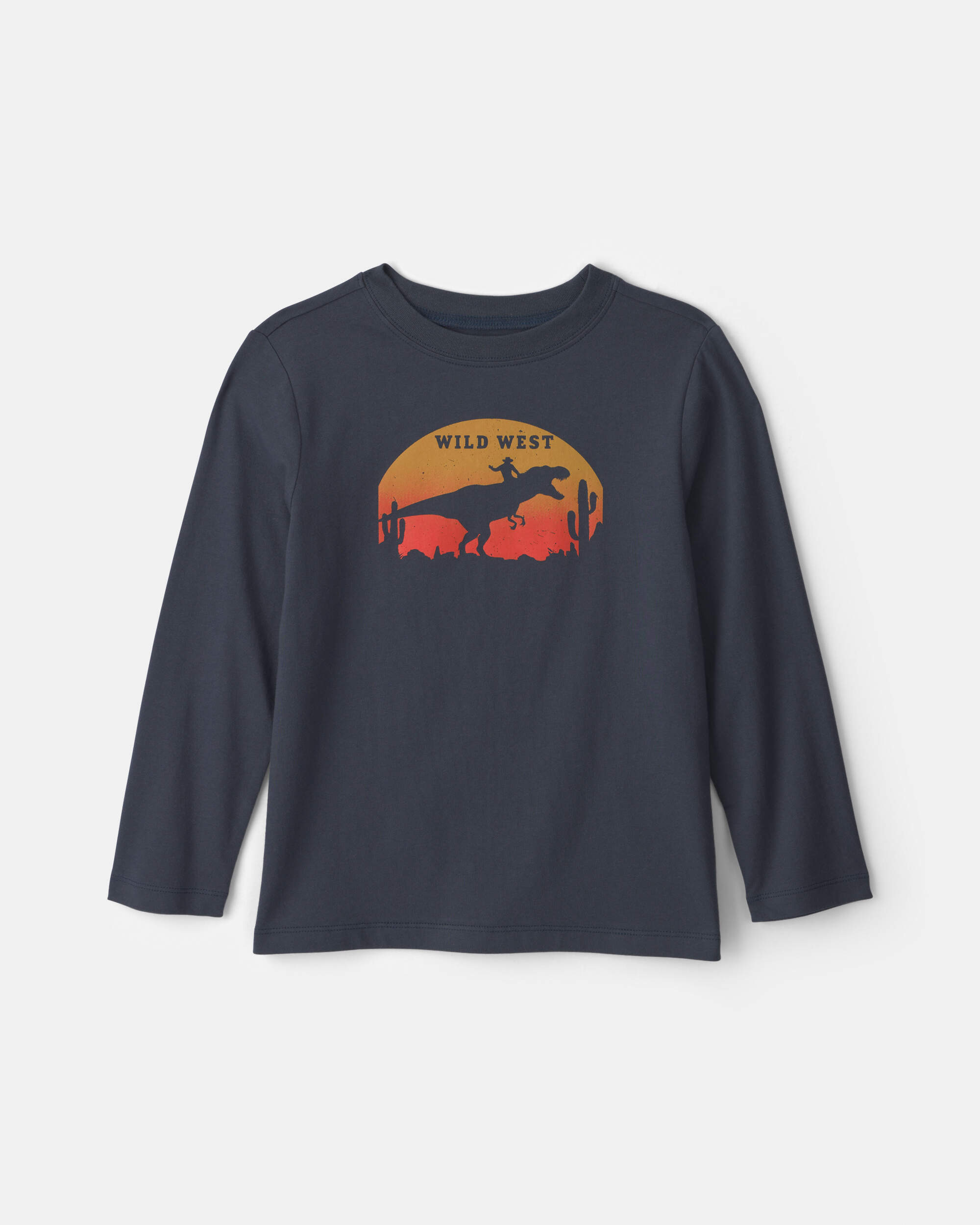 Boys 'Wild West' Dinosaur Long-Sleeve Graphic Tee - Navy Blue