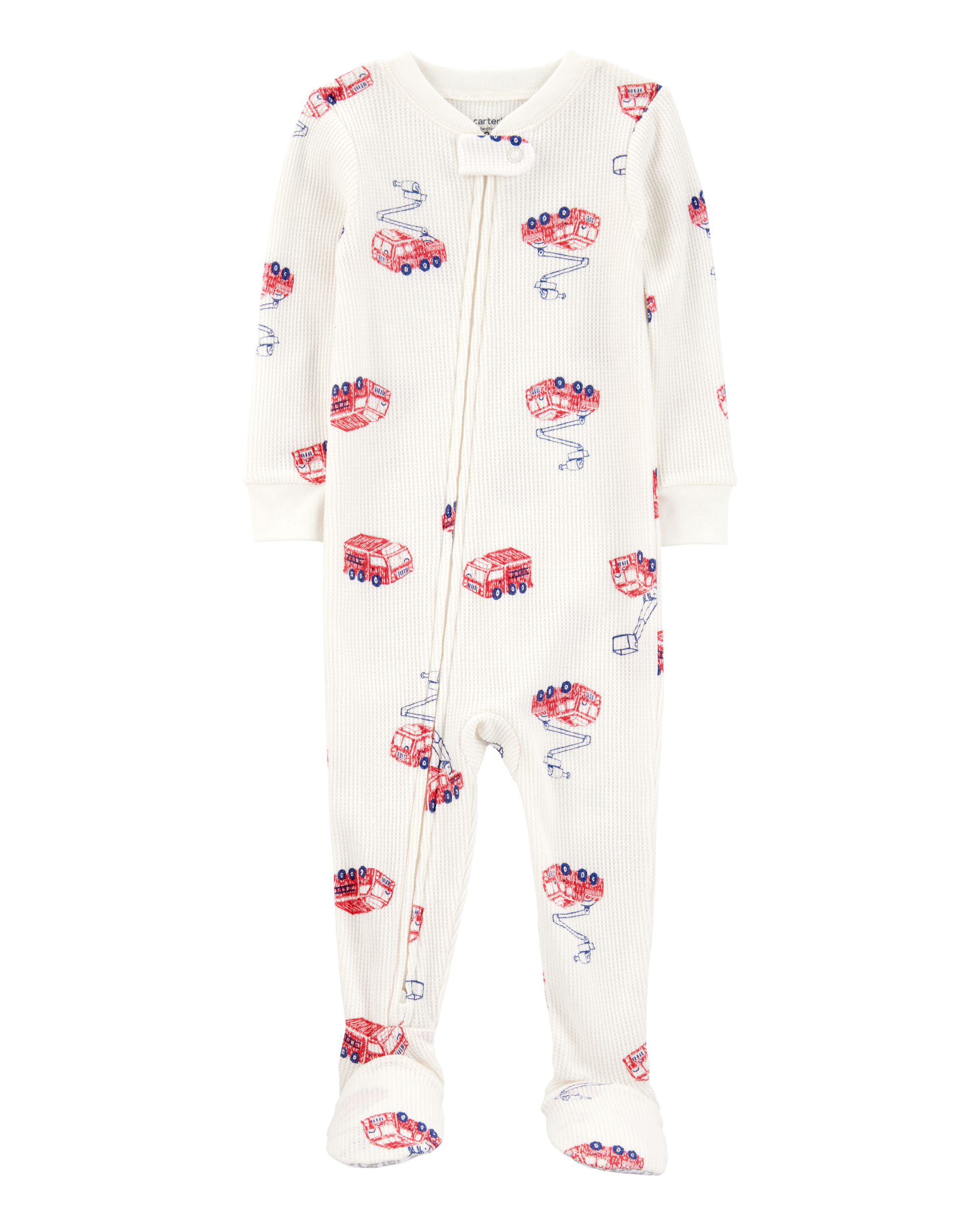 Baby Fire Truck Print Waffle Knit Footie 1-Piece Pyjamas