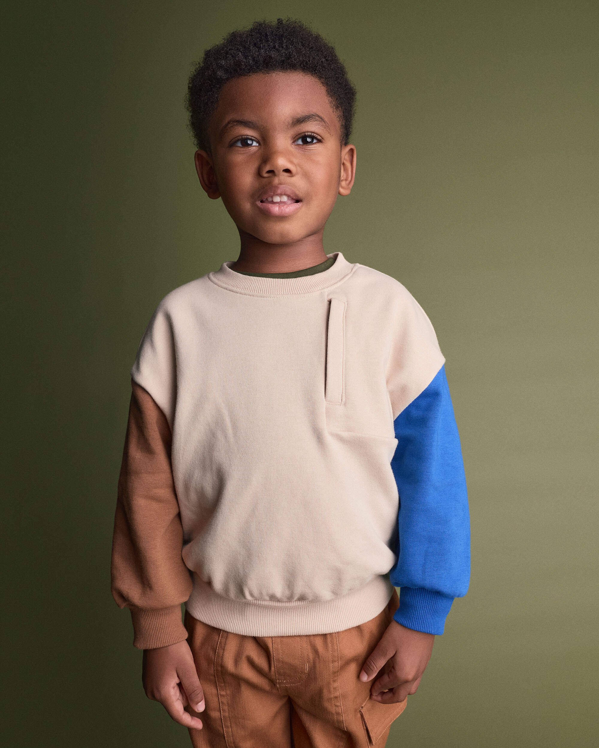 Toddler Boy Colourblock Pullover Sweatshirt - Khaki