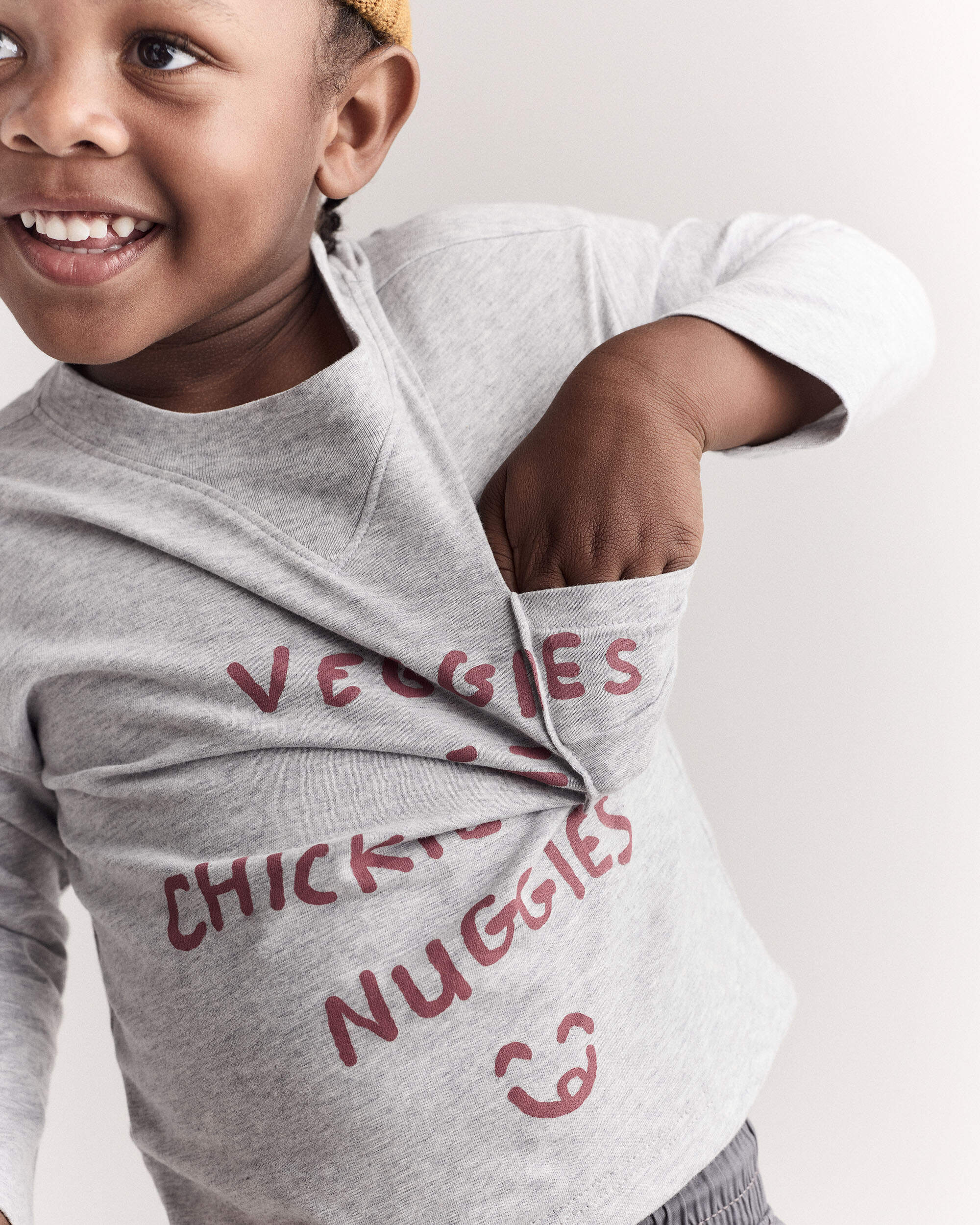 Toddler Chicken Nuggies Long-Sleeve Pocket Graphic Tee - Heather Grey