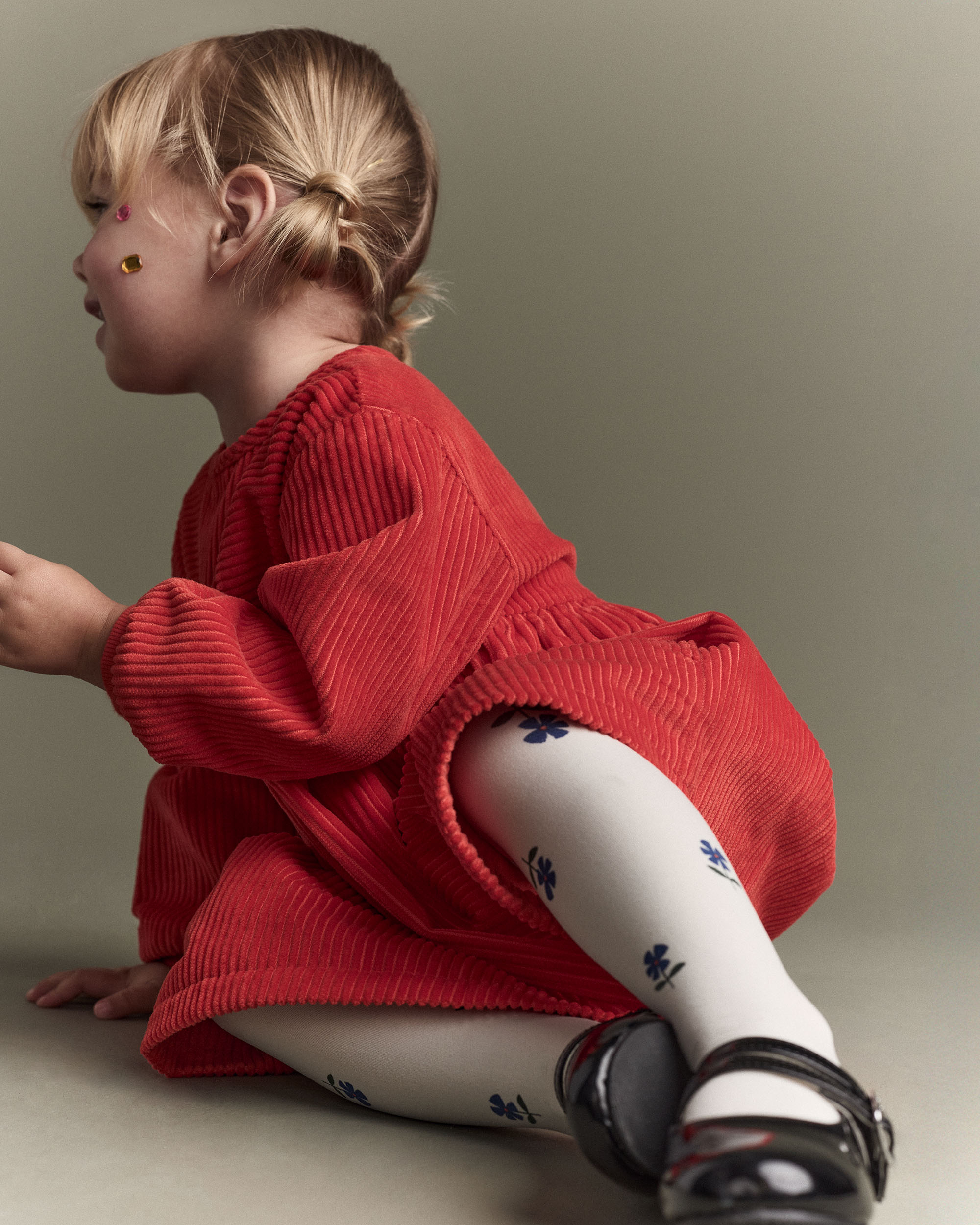 Toddler Girl Floral Nylon Tights - Cream/Blue