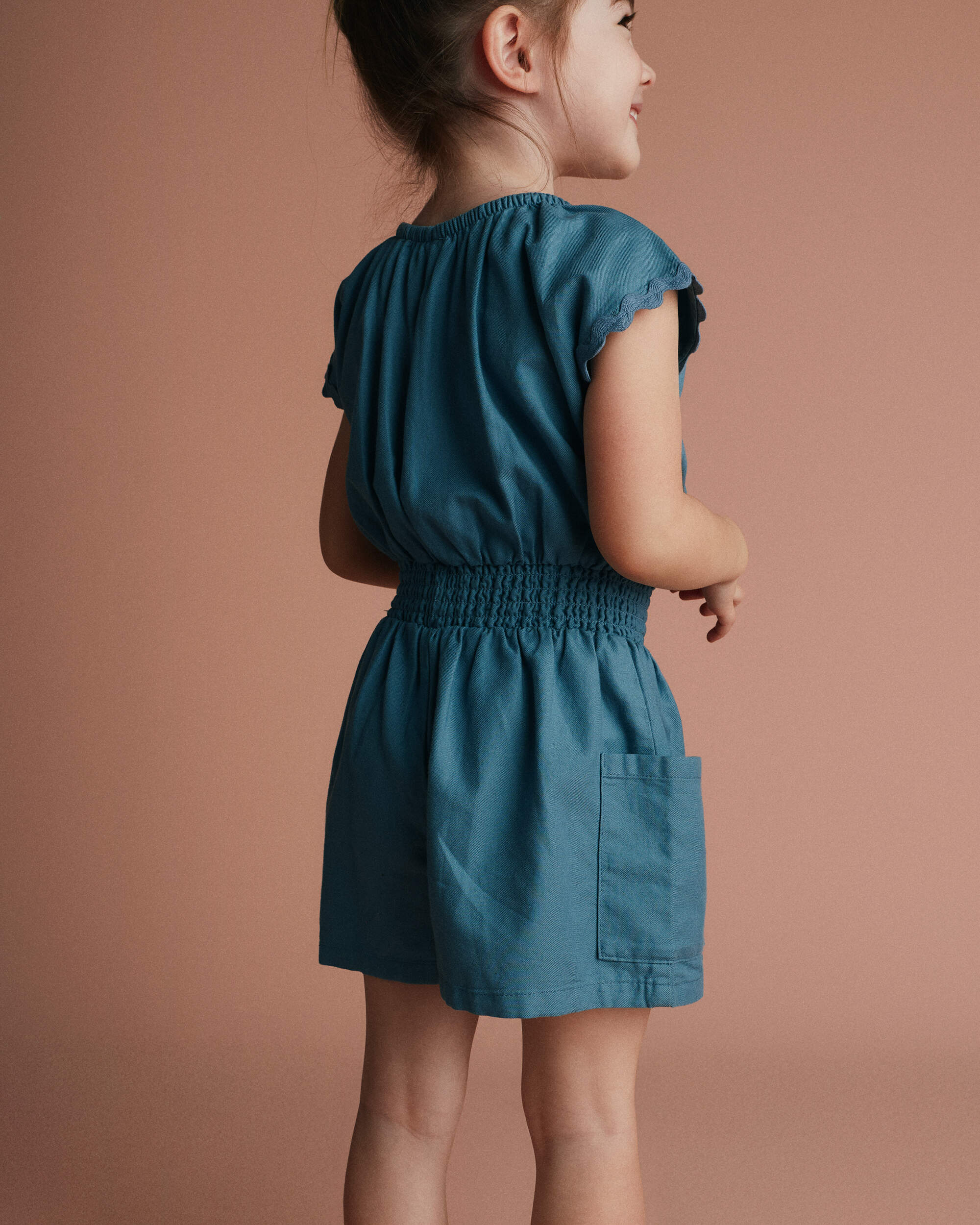 Toddler Girl Ric-Rac Swing Romper with Pockets - Teal