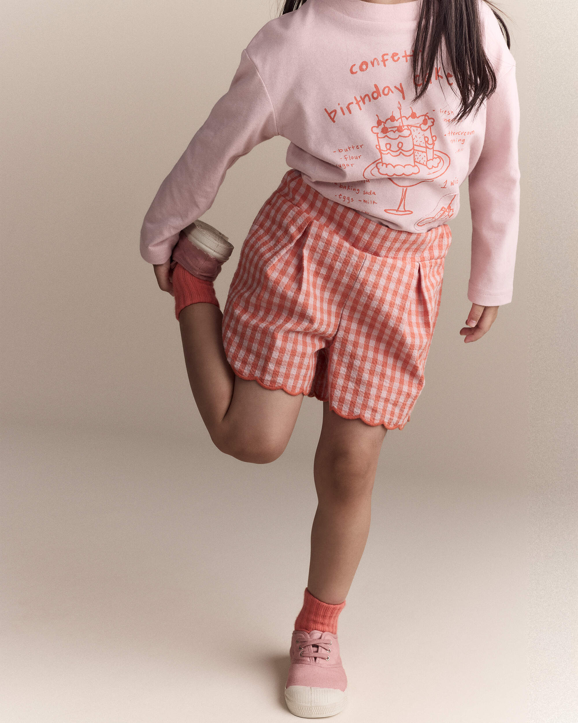 Tout-petit fille - Short festonn&eacute; &agrave; motif guingan - Orange, , hi-res